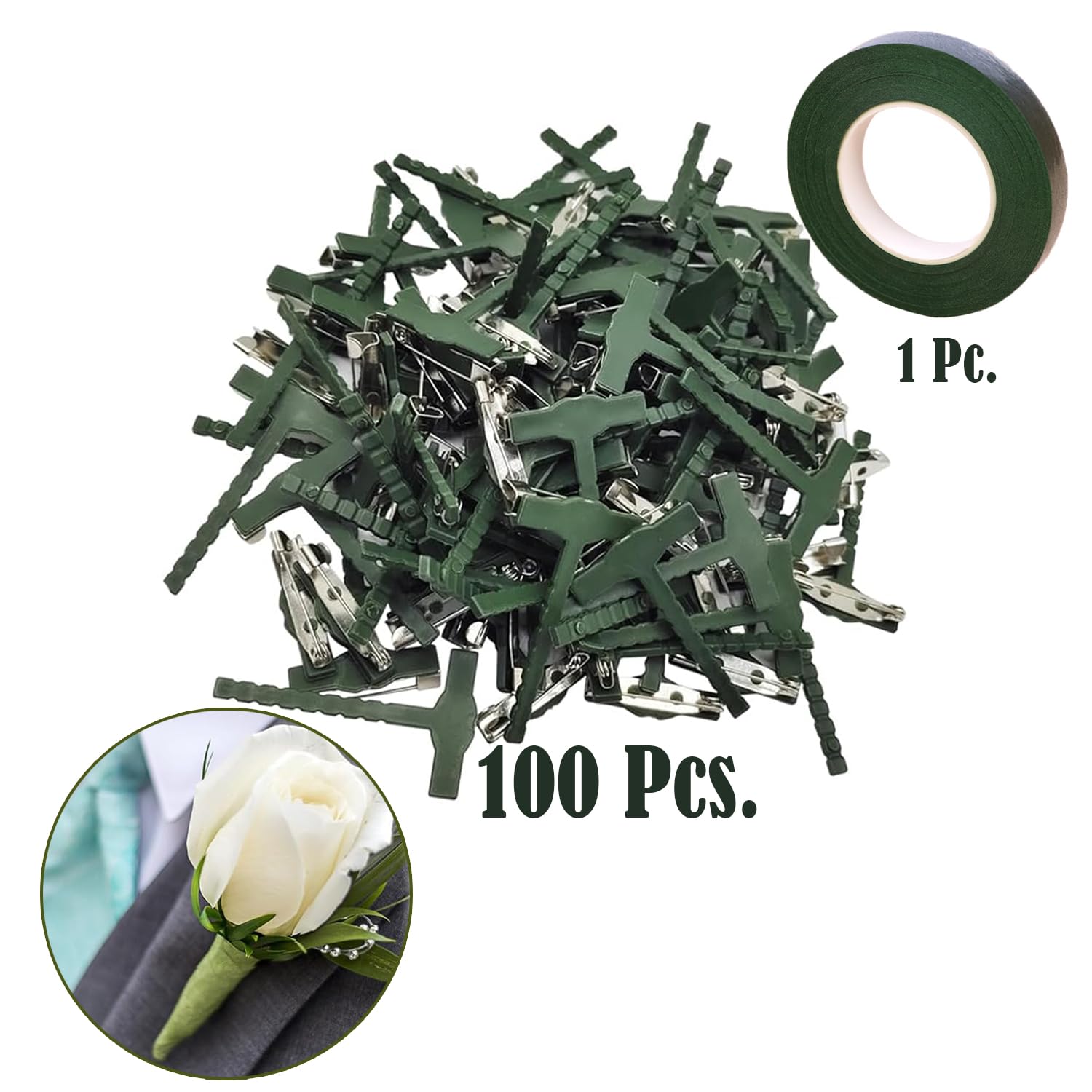 100 Pezzi Forma Di T Spille Sicurezza In Plastica, Spille Di Sicurezza Boutonniere, Fai Da Te Matrimonio Fiore Sposo Spilla, Con Nastro Floreale, per Artigianato Fai Da Te, Spille Per Matrimonio, Fest