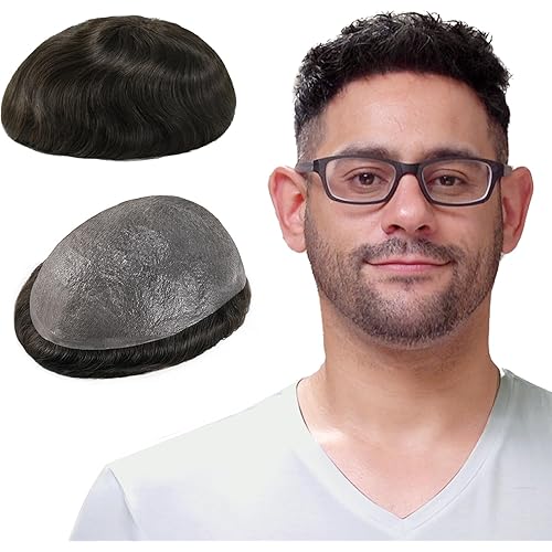 Lordhair Toupee for Men with 100% European human hair 8x10 inch Hairpiece for Men 0.03mm Ultra Thin Skin Hairsystem All V-looped Mens Toupee (Dark Light Brown #3)