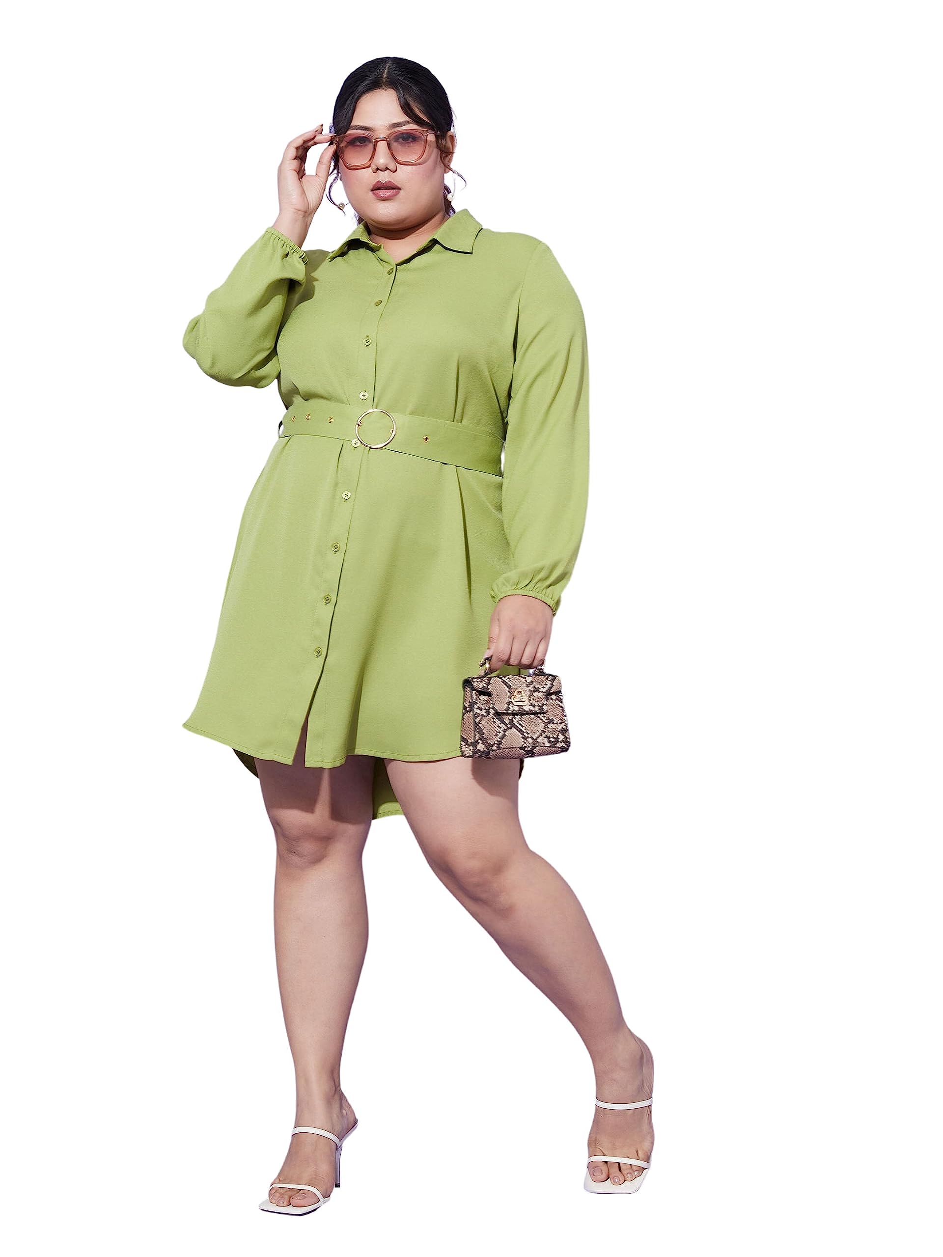 Prasha SASSAFRAS Women Green Front Open Button Shirt Dress