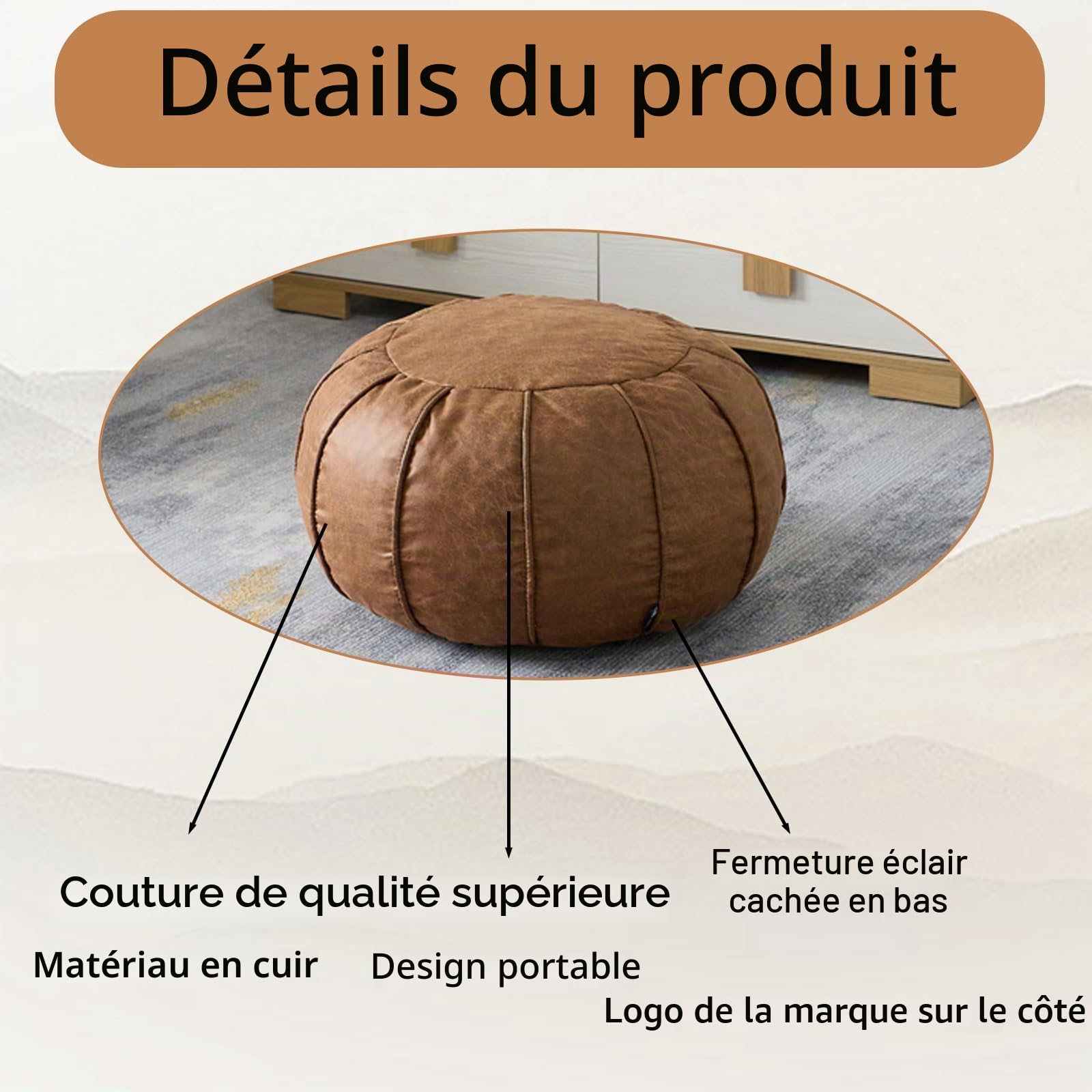 Louis Donné Pouf ottoman non rembourré fait à la main marocain - Repose-pieds rond - Décoration d'intérieur - Multifonction - Pour salon, bureau, chambre à coucher, balcon