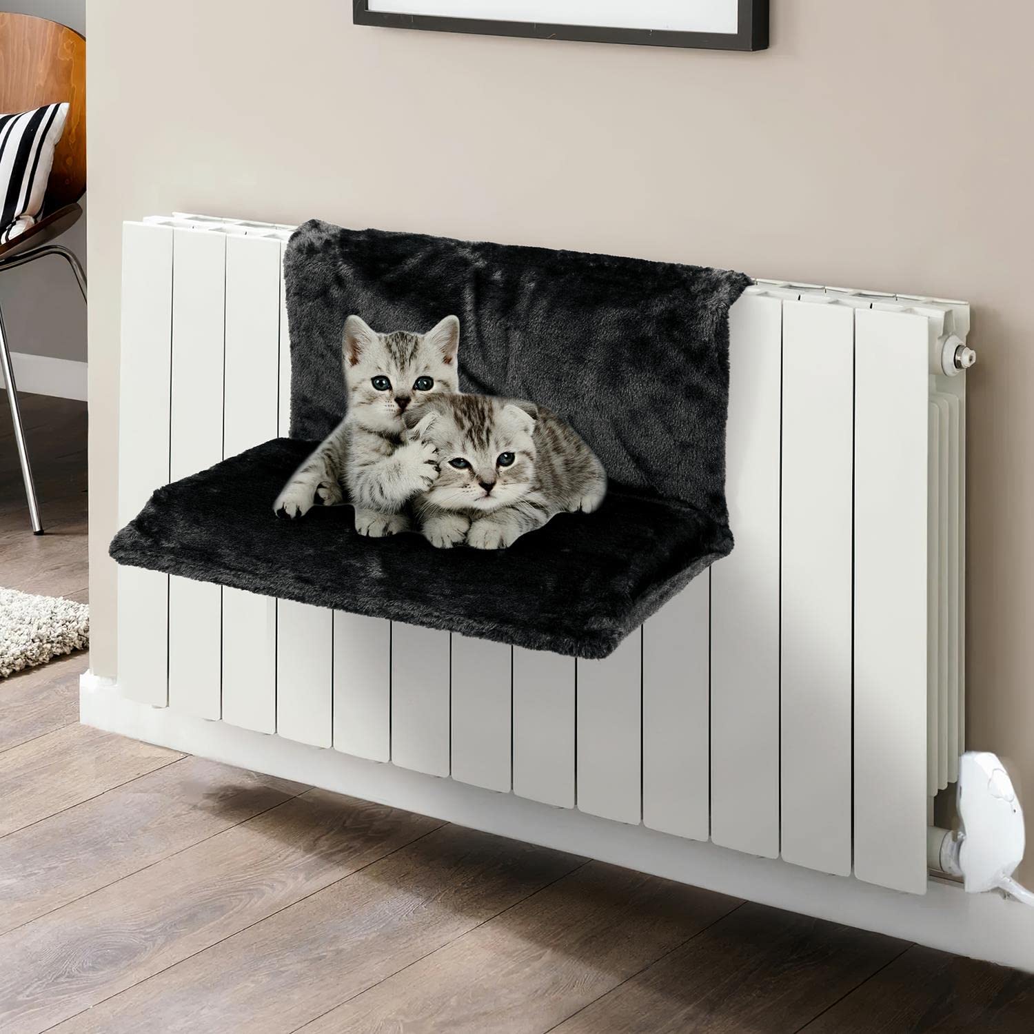 Vinsani® Soft Luxurious Pet Radiator Bed for Cat Kitten Puppy Dogs with Soft Machine Washable Fleece Lined Cover Warm Cosy Hammock Style Radiator Bed - Black
