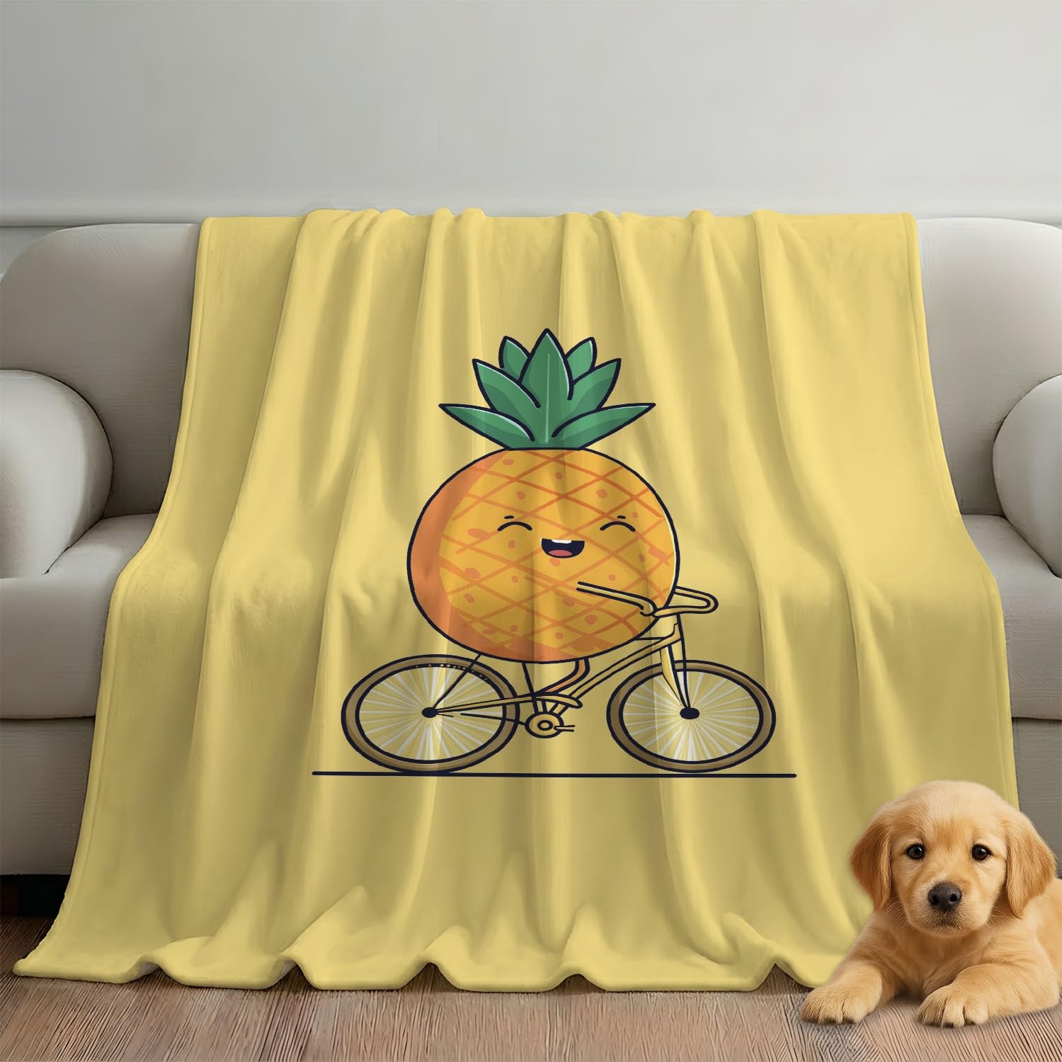 Générique Żółty flanelowy koc, minimalistyczny, kreskówkowy, ananas, przytulny koc, narzuta na łóżko, sofę, wystrój pokoju dziecięcego