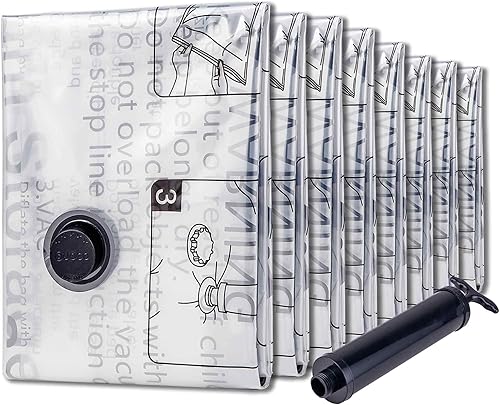 SUOCO Bolsas de almacenamiento al vacío (8 medianas), bolsas que ahorran espacio para ropa, almohadas, edredones, almacenamiento de mantas, bolsas