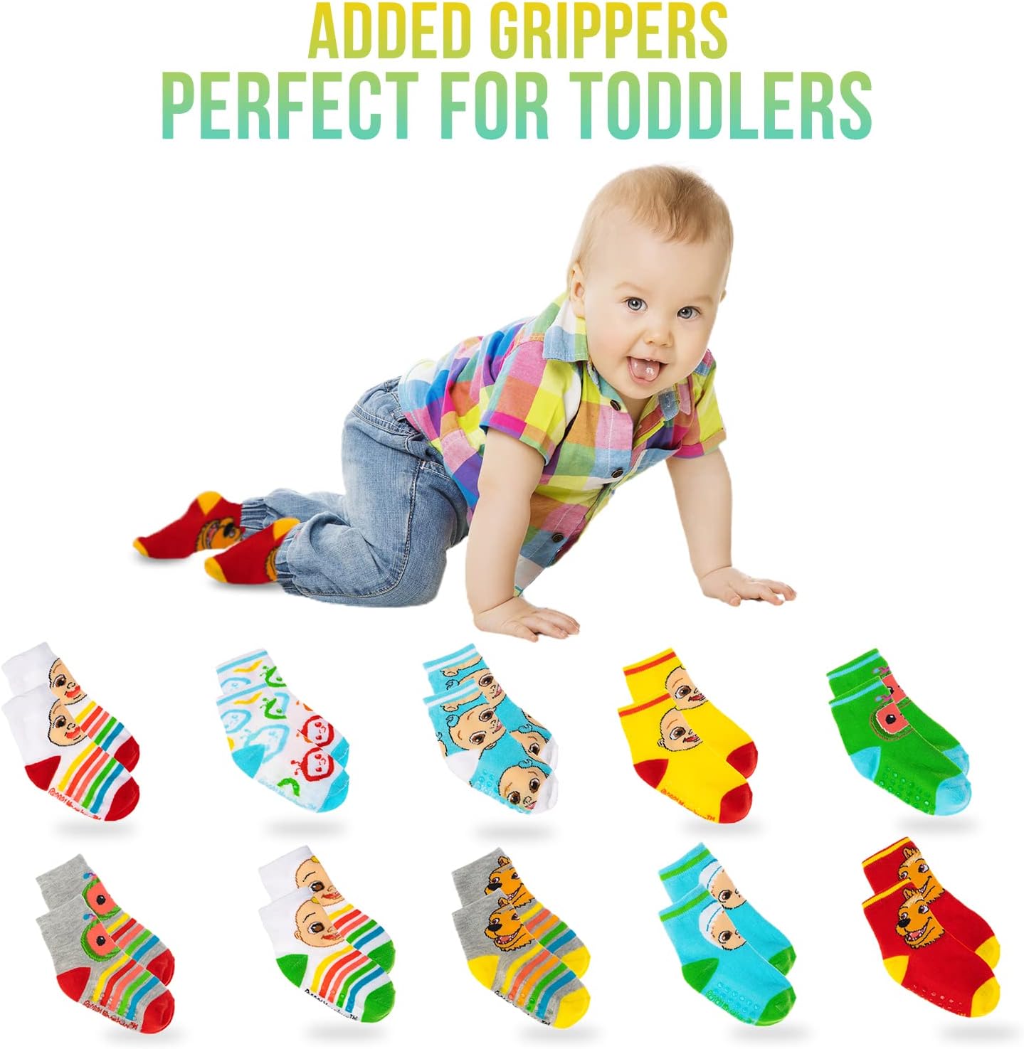 Cocomelon Socks 10 Pack Toddler Socks 6-24 Months & 2T-5T Unisex Multicolored Cartoon Crew Socks