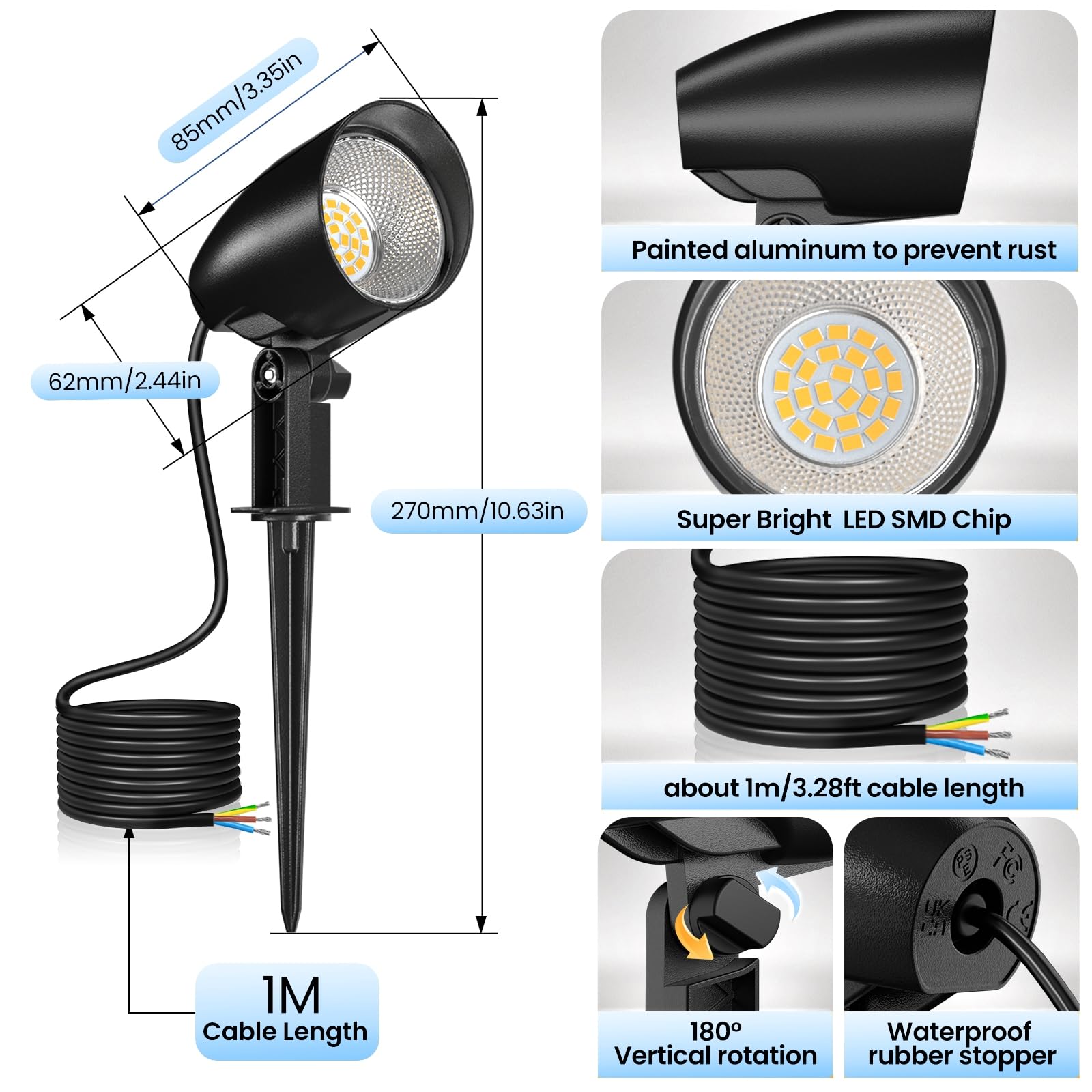 Linke Focos Proyector LED Jardín 20W 85~265V/CA Potente 2000LM Blanca Cálida 2700K Impermeable IP66 Foco con Pincho Luz de Paisaje para Jardin Planta Césped Terraza Camino