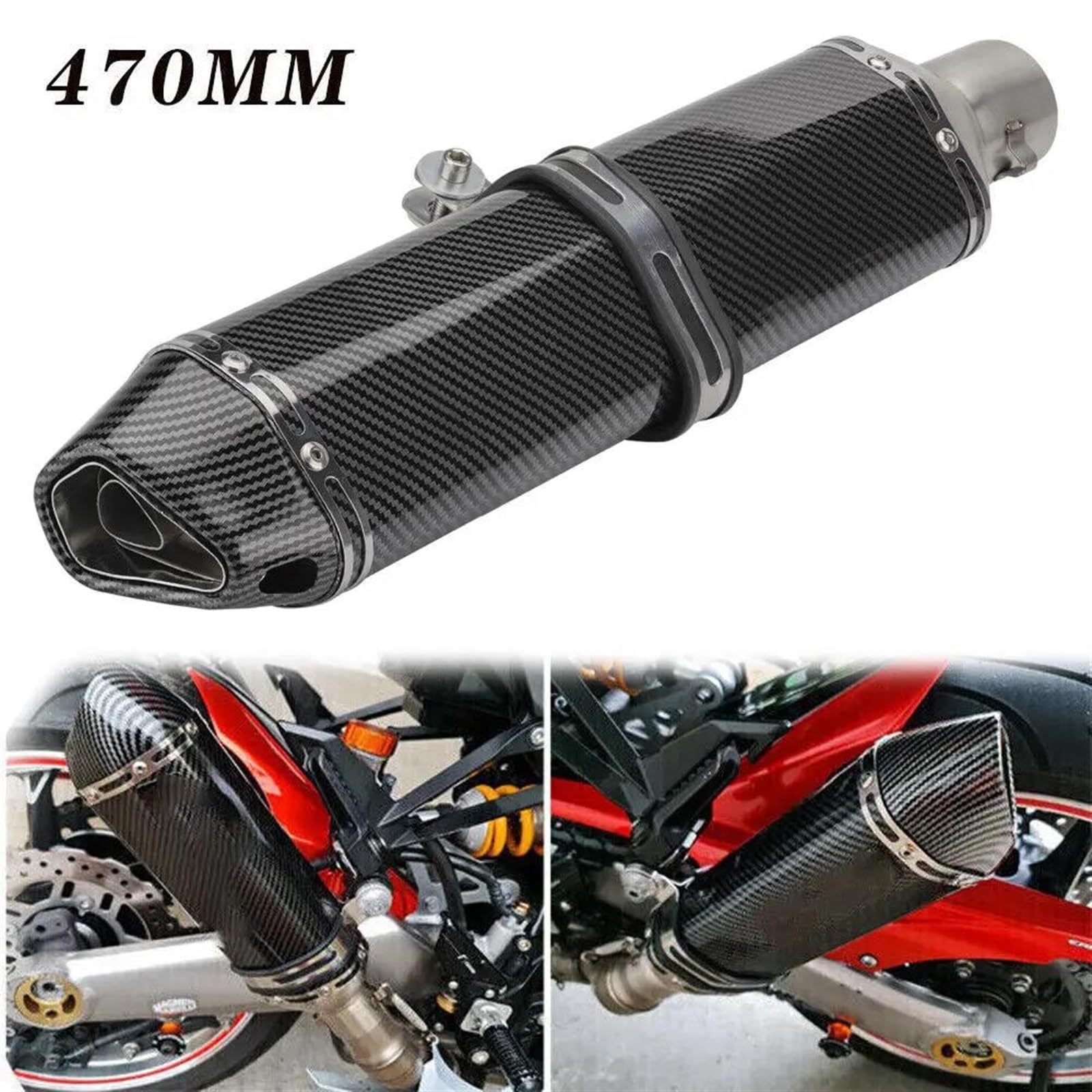 Design Sportif et Tendance 470mm Pot D'échappement Moto Silencieux Tuyaux D'échappement Tuyau De Liaison Silencieux Pièces pour Kawasaki pour NINIA 650 Tmax 500 Tmax 530