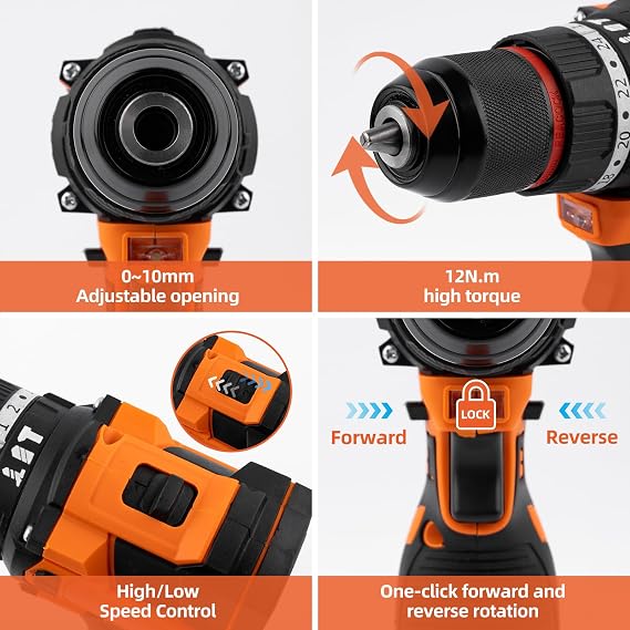 16.8V Brushless Cordless Drill Driver Kit 158PCS, Household DIY Hand Power Tool Combo Set for Professional Garden Office Home Repair Orange
