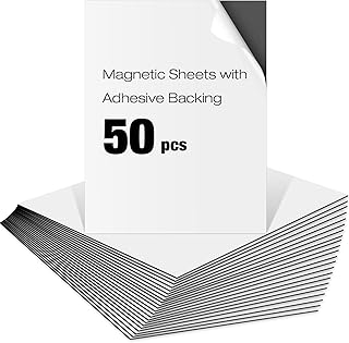 Xuhal 50 Pcs Magnetic Adhesive Sheets 8 x 10 Inch Flexible Magnetic Sheets with Adhesive Backing Self Paper Easy to Cut for Craft Photo Home Fridge Office Black