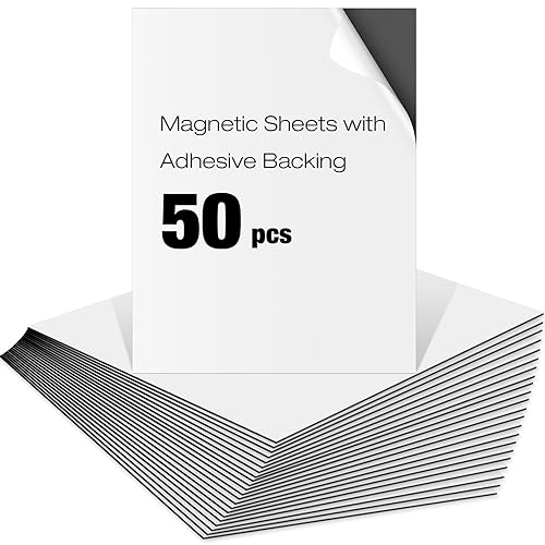 Xuhal 50 hojas adhesivas magnéticas, hojas magnéticas negras con parte trasera adhesiva, papel autoadhesivo flexible, fácil de cortar para