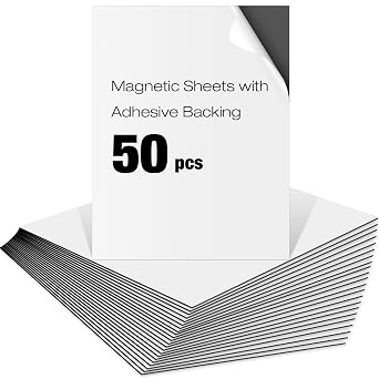 Xuhal 50 Pack Self Adhesive Magnetic Sheets 8 x 10 Inch, Flexible Peel and Stick Magnet Sheets for Crafts, DIY Photo Magnets, Refrigerator Magnets, Labels, Signs and Office Classroom Projects