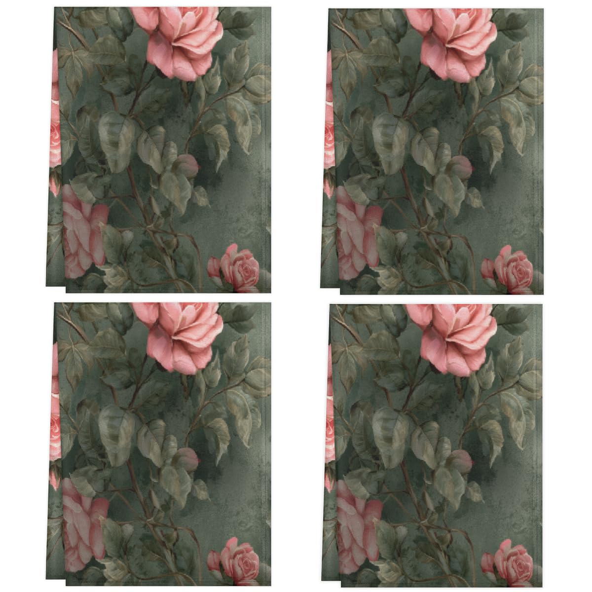 Torchons de cuisine microfibre à motif floral rose vintage 45x72cm lot de 4