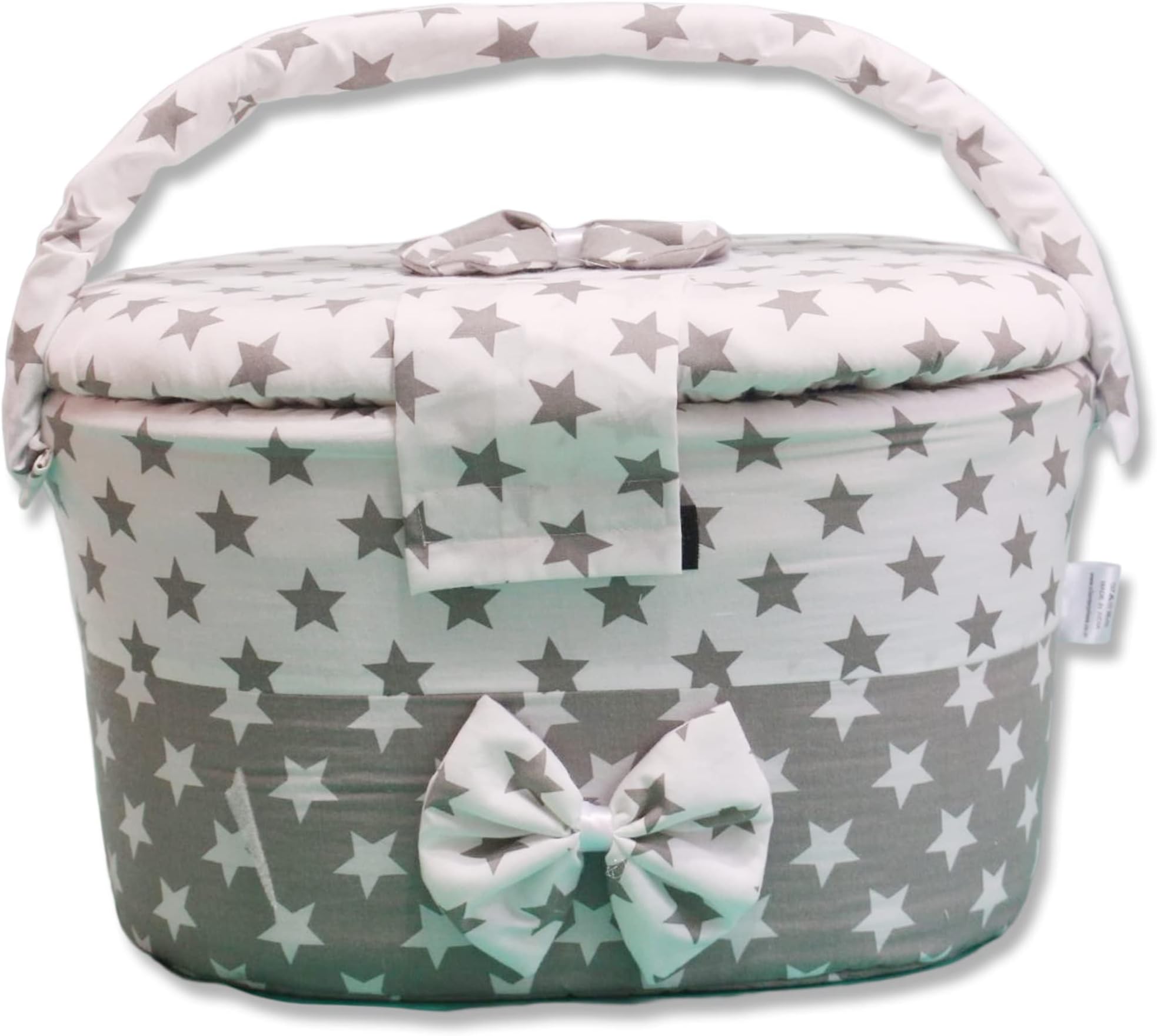 Diaper Caddy|Baby Box For Newborn|Bag Organizer L Capacity(44*32*26 Cm)Nursery Storage Bin|Car Organizer For Diapers&Wipes(Ash,White With Star Design Cotton&Plastic),Baby Products