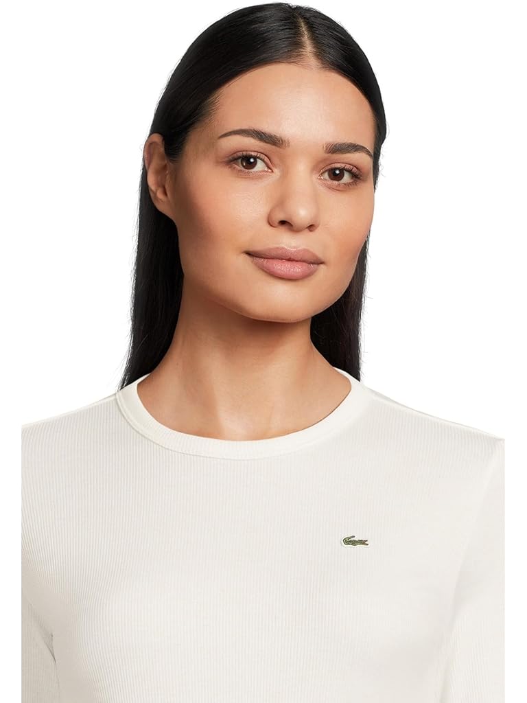 White Lacoste Slim Fit Ribbed Cotton T-shirt