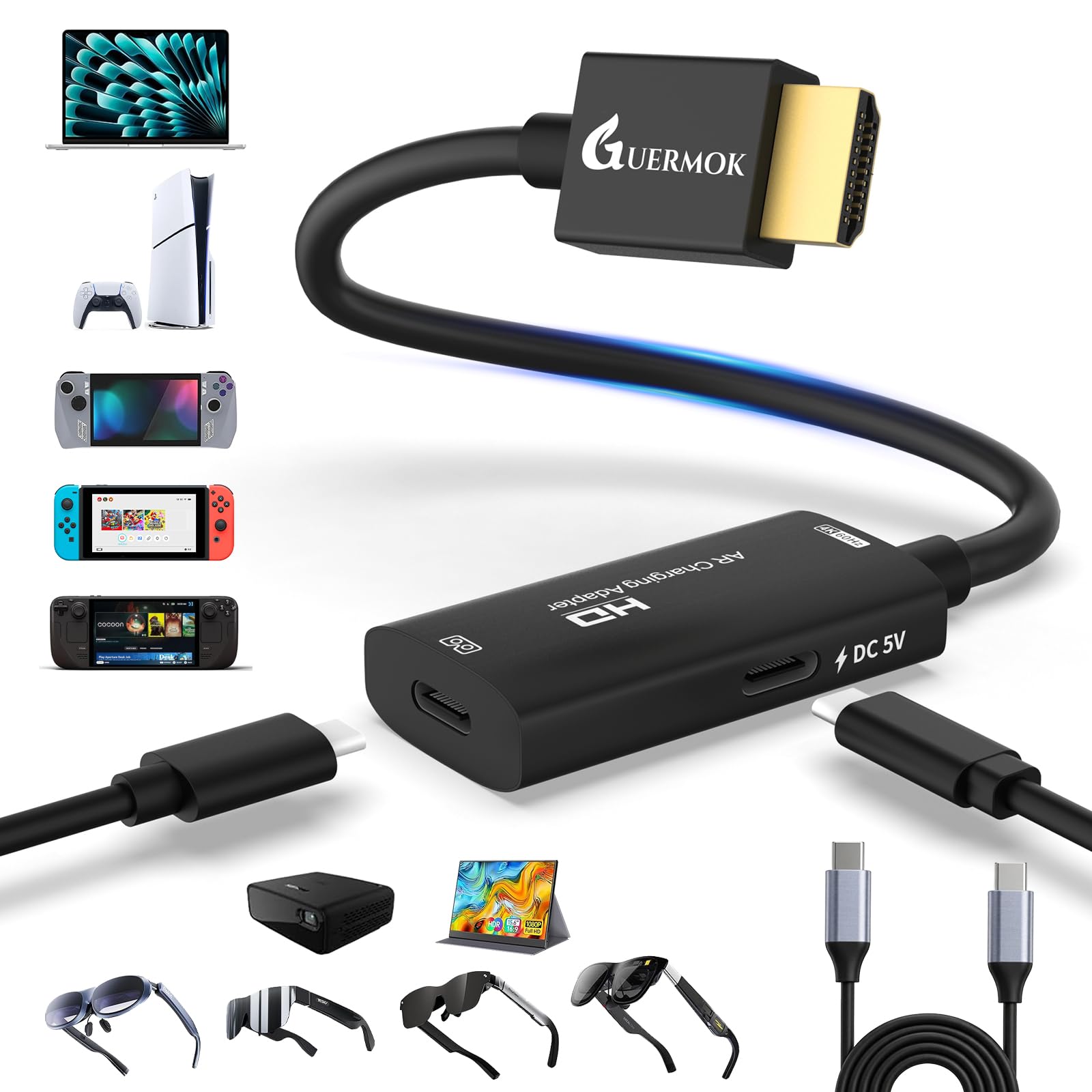 Guermok HDMI to USB C Video Display Adapter, 4.9ft AR Glasses Hub, 4K@60Hz