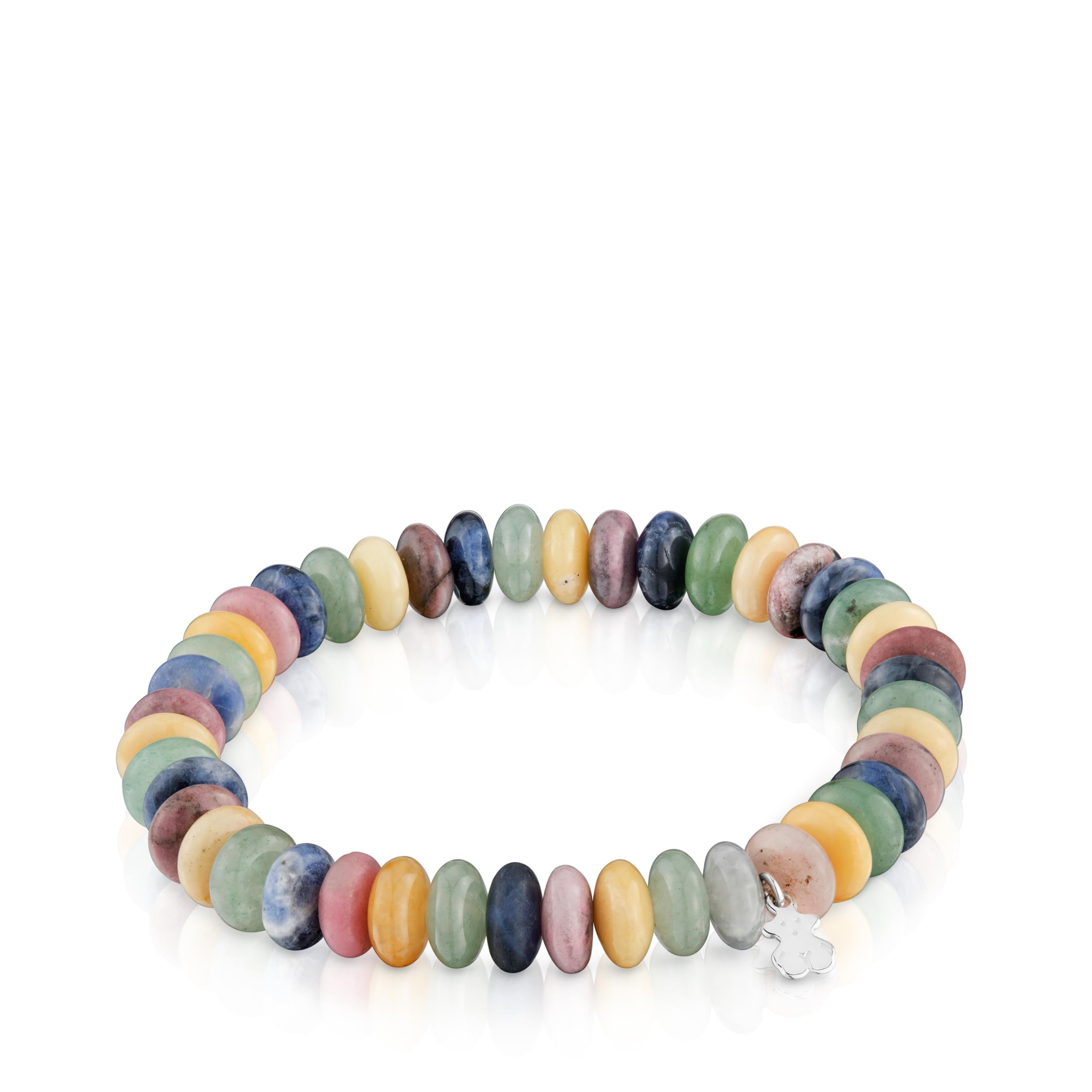 TOUS Pulsera Elástica de Gemas con Motivo de Oso en Plata de Primera Ley para Mujer, 16.5cm de Largo, Colección Basics