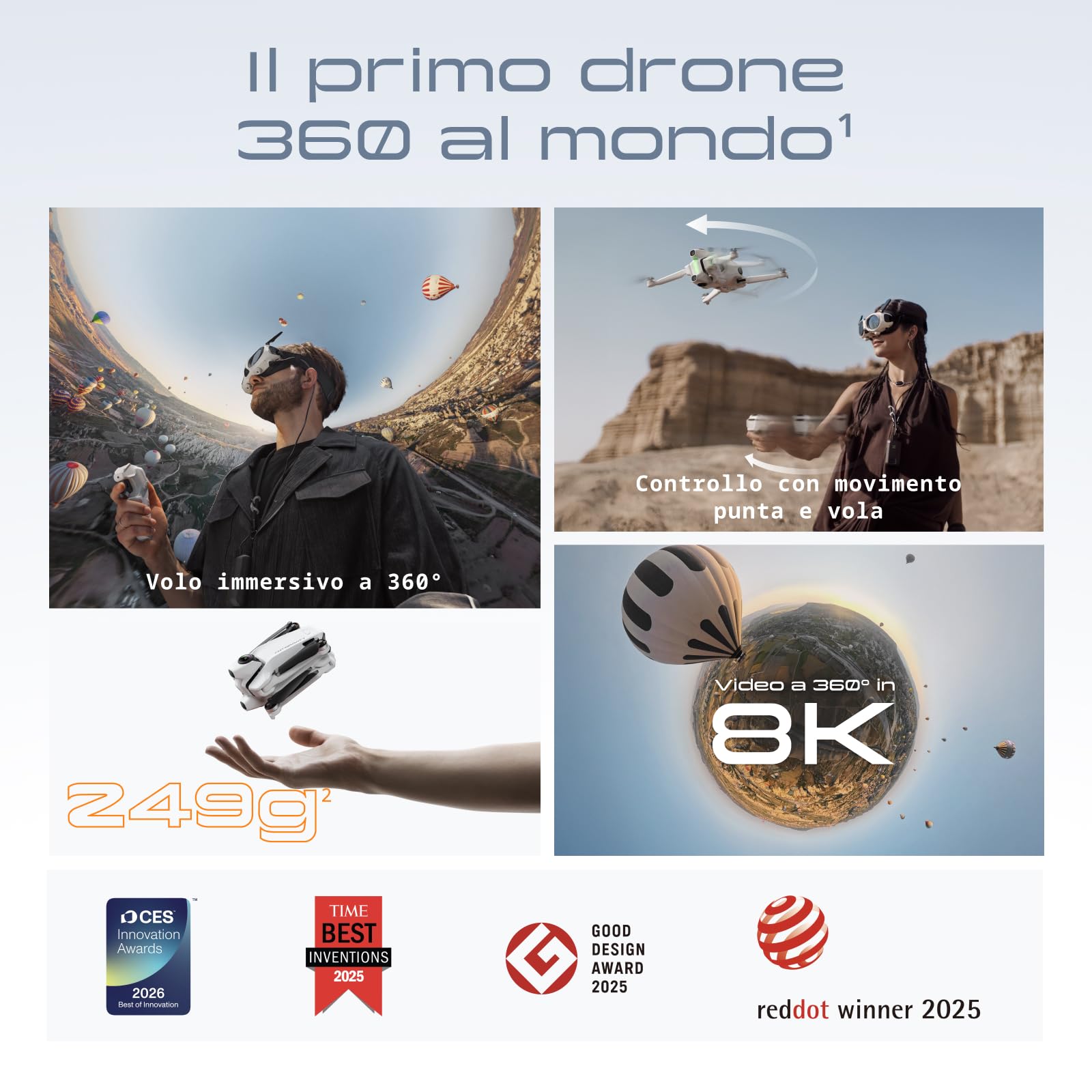 Antigravity A1 Pack infini (3 batteries haute capacité) – Drone 360 8K, Point-to-Fly, évitement d’obstacles, 249 g et rabattable, Deep Track, retour automatique, portée de 10 km, édition auto