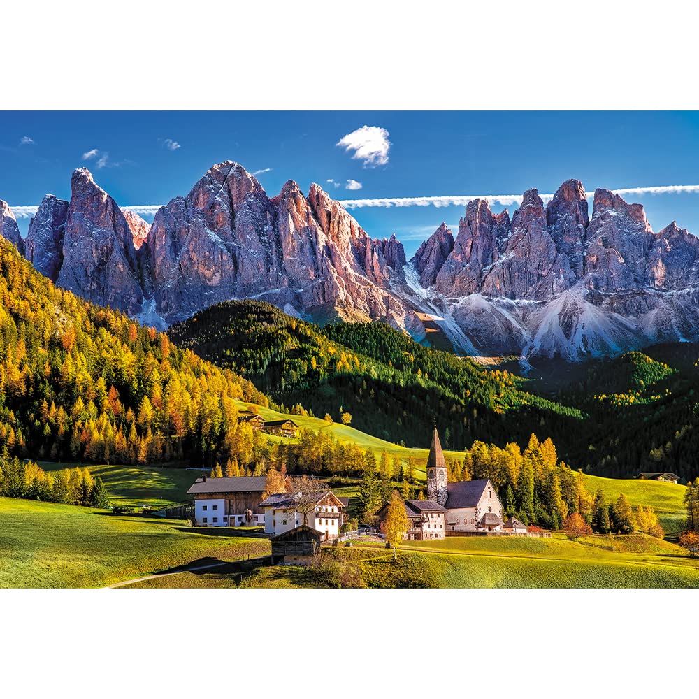 Trefl Dolina Val di Funes, Dolomity, Włochy Puzzle 1500 Elementów o Wysokiej Jakości Nadruku dla Dorosłych i Dzieci od 12 lat