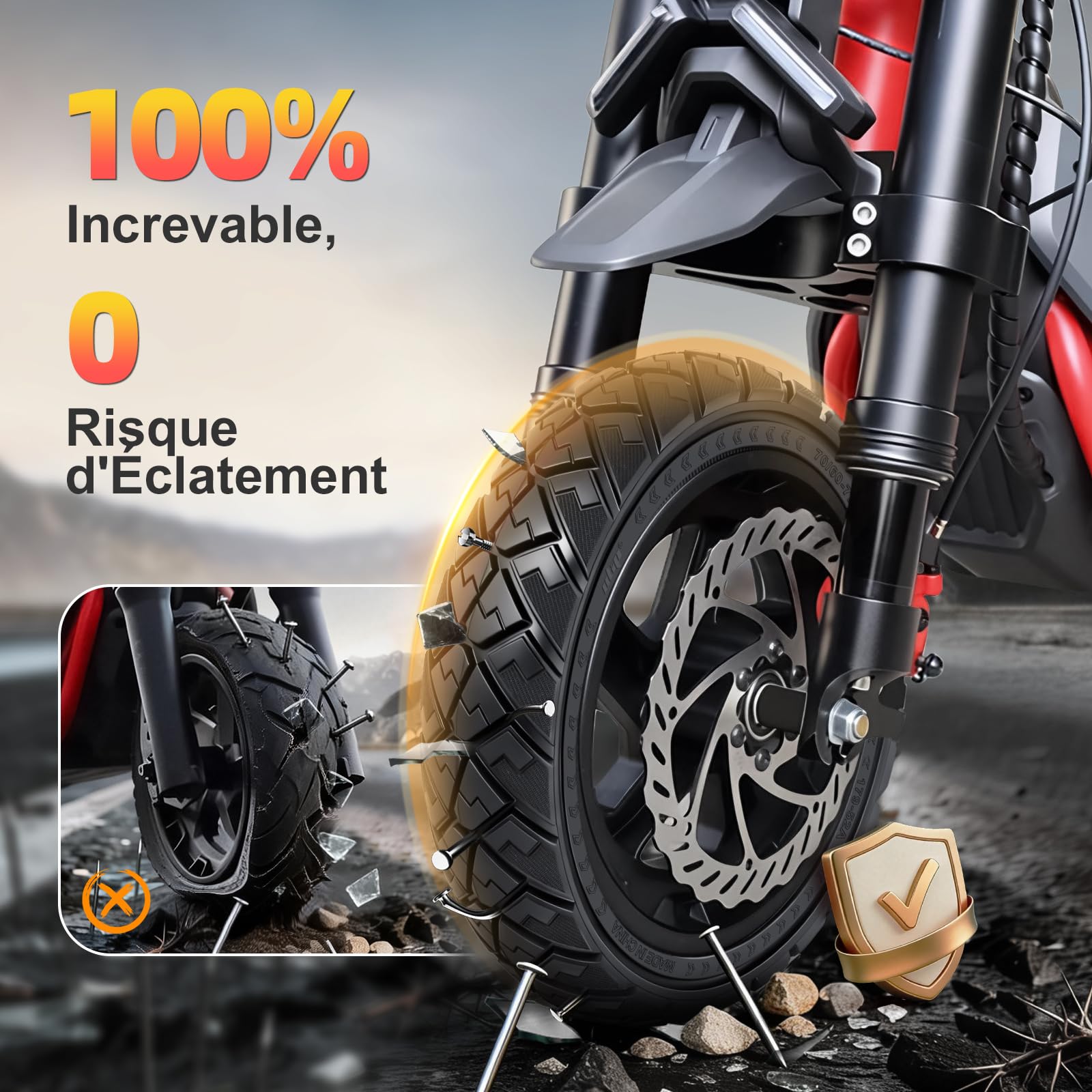 70/60-7,5 Pneu Plein pour Segway ZT3 Pro, ZT3 Pro D et E Trottinettes électriques, Pneus de Remplacement. Pneus Pleins Tout-Terrain Antidérapants, Increvables (Noir, lot de 2)