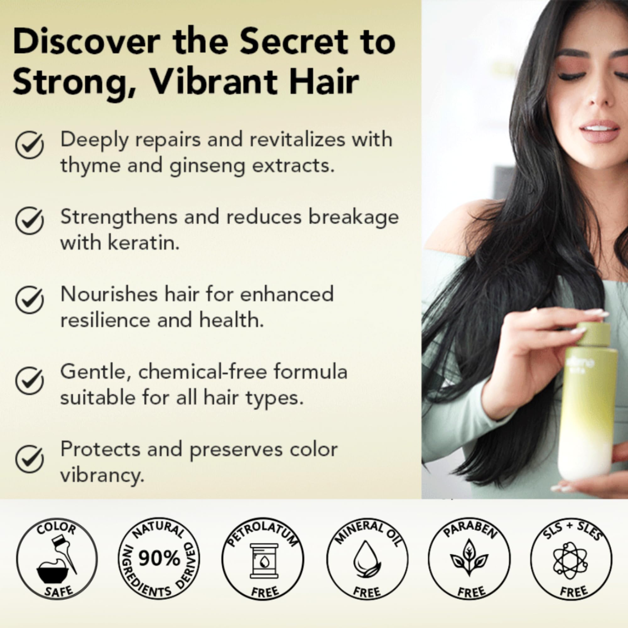 Aeterna Vita Acondicionador Natural Intenso para el Cabello Tomillo Ginseng Extracto de raíz de queratina para todo tipo de cabello