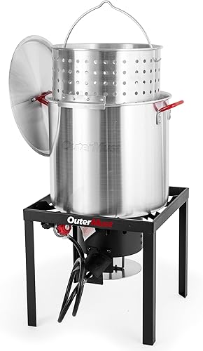 Kit de olla y quemador de mariscos de 60 cuartos de galón con canasta, quemador de aluminio para hervir cangrejos de 110,000 BTU con regulador de 10