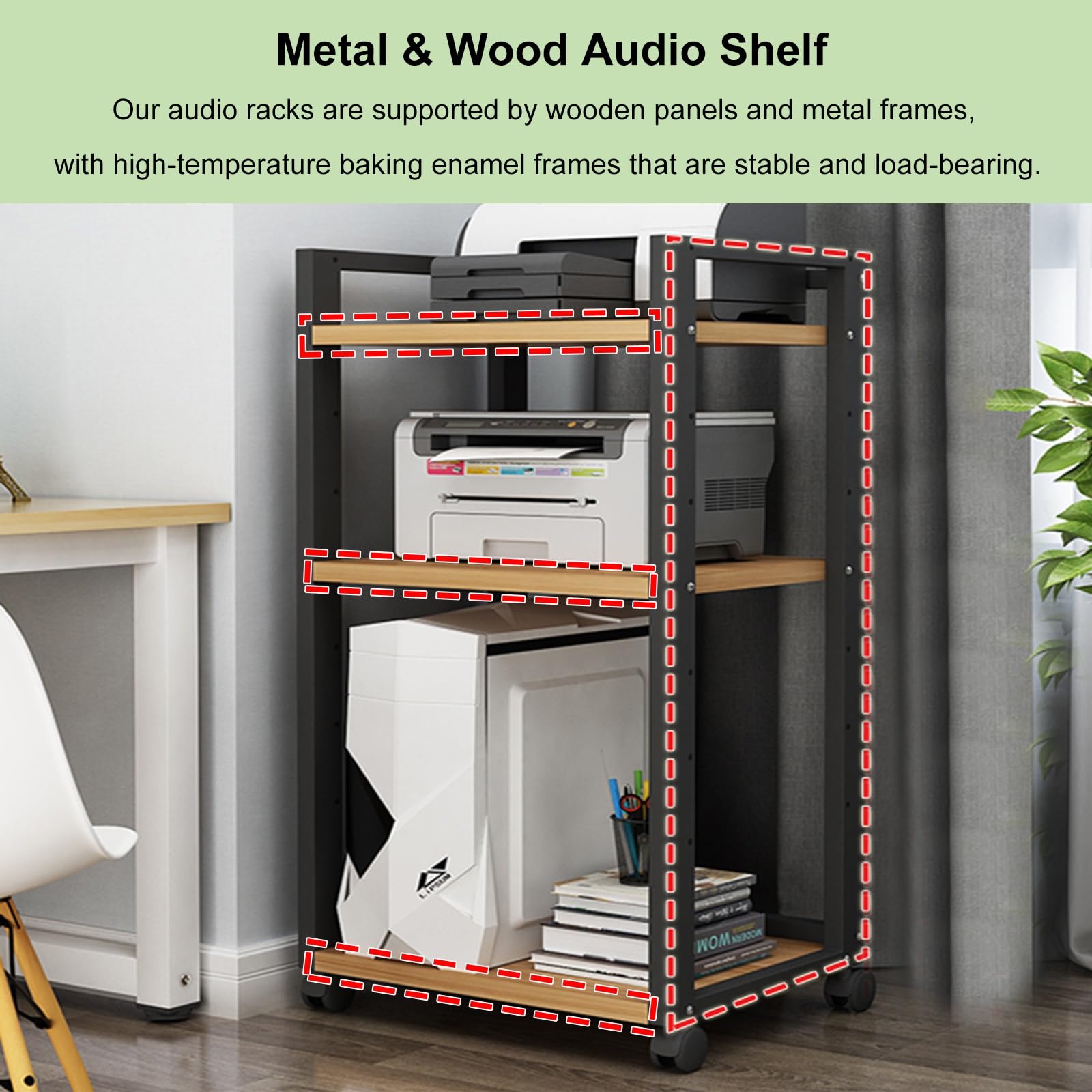 Mueble Equipo Hifi Estante para equipos de audio con ruedas, estante para medios de almacenamiento de DVD de 3 y 4 niveles de alta resistencia/bastidores y soportes de alta fidelidad para(C,3 Tiers)