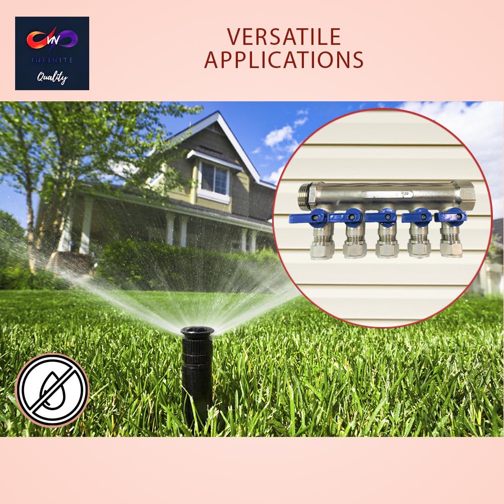 Collettori PEX idraulici da 3/4" con valvole a sfera Pex da 1/2", collettore di calore radiante, collettori per riscaldamento a pavimento per tubi PEX, maniglie blu (6 anelli blu)