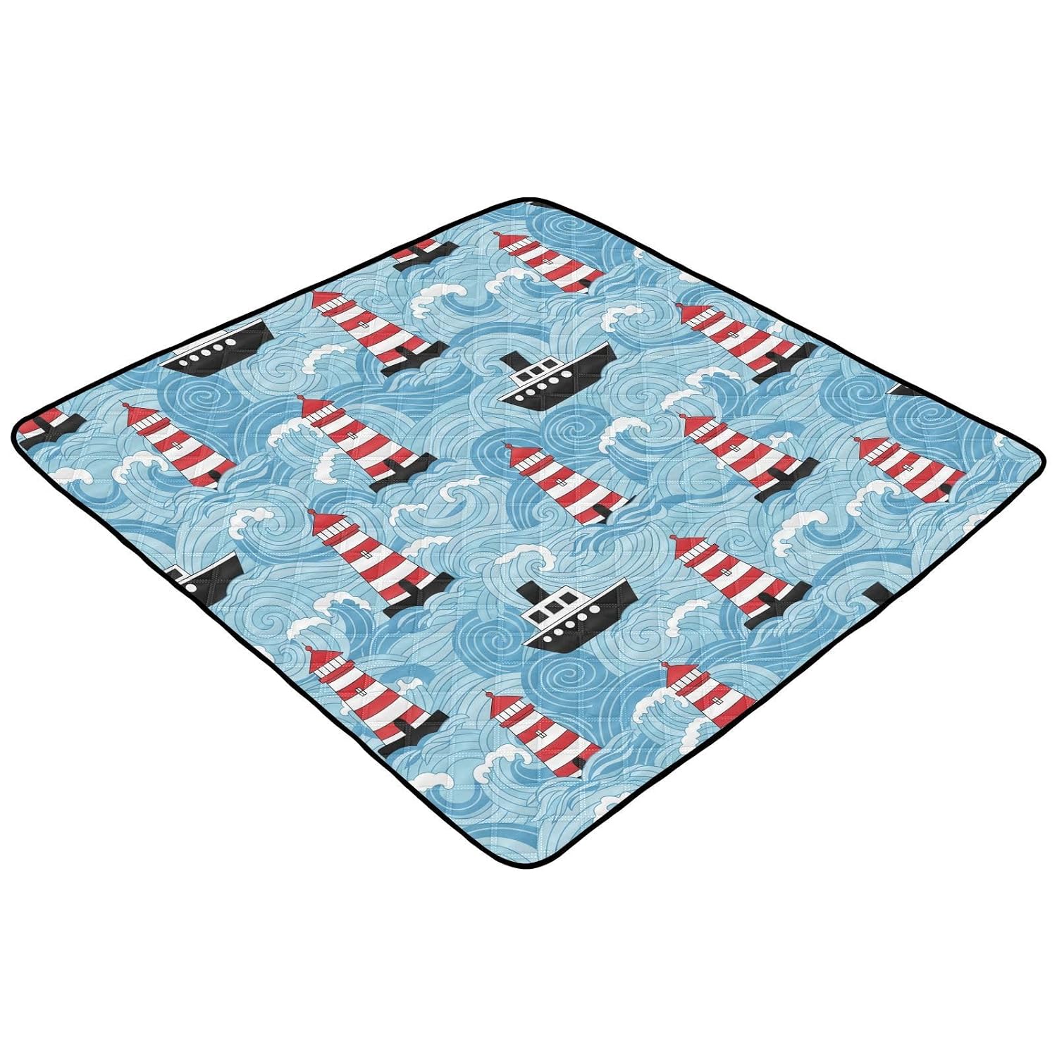 Lighthouse Blue Print 50x50 in Baby Play Mat, Anti-Slip Silicone Bottom Crawling Mat for Babies Toddlers, Lightweight & Washable for Indoor Outdoor Tummy Time
