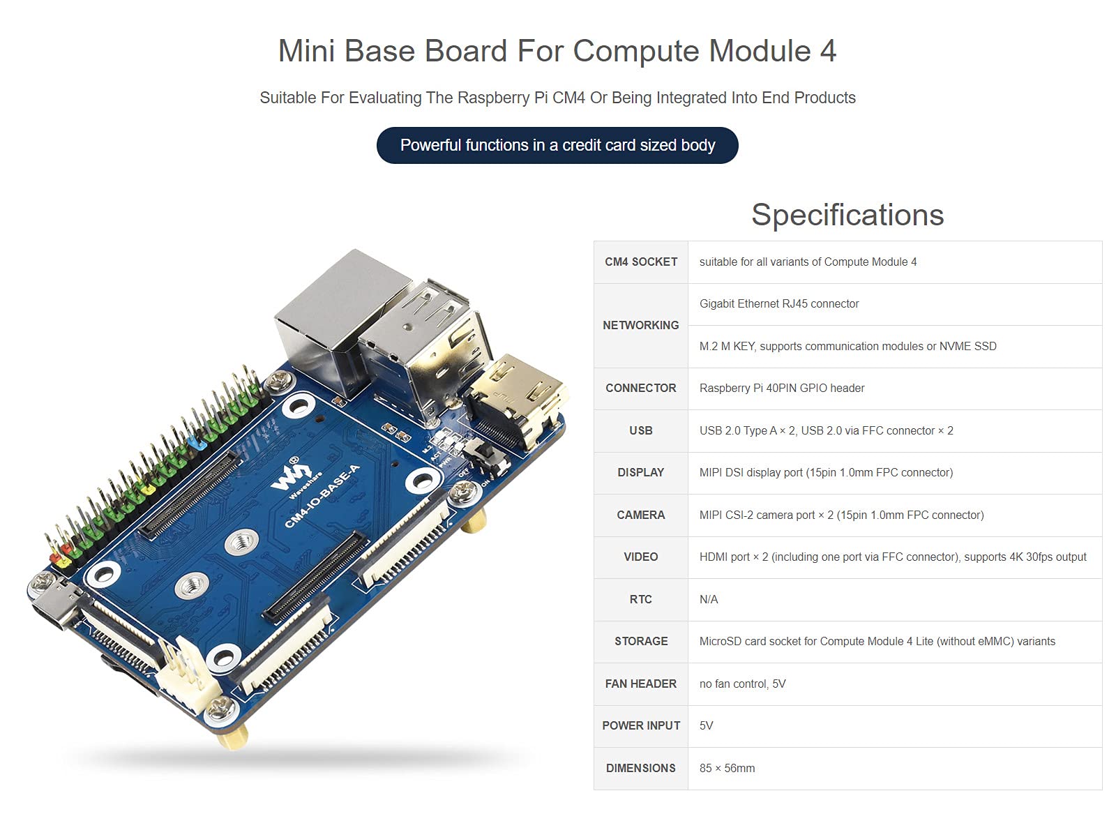 Amazon.com: Mini Base Board for Raspberry Pi Compute Module 4 Lite