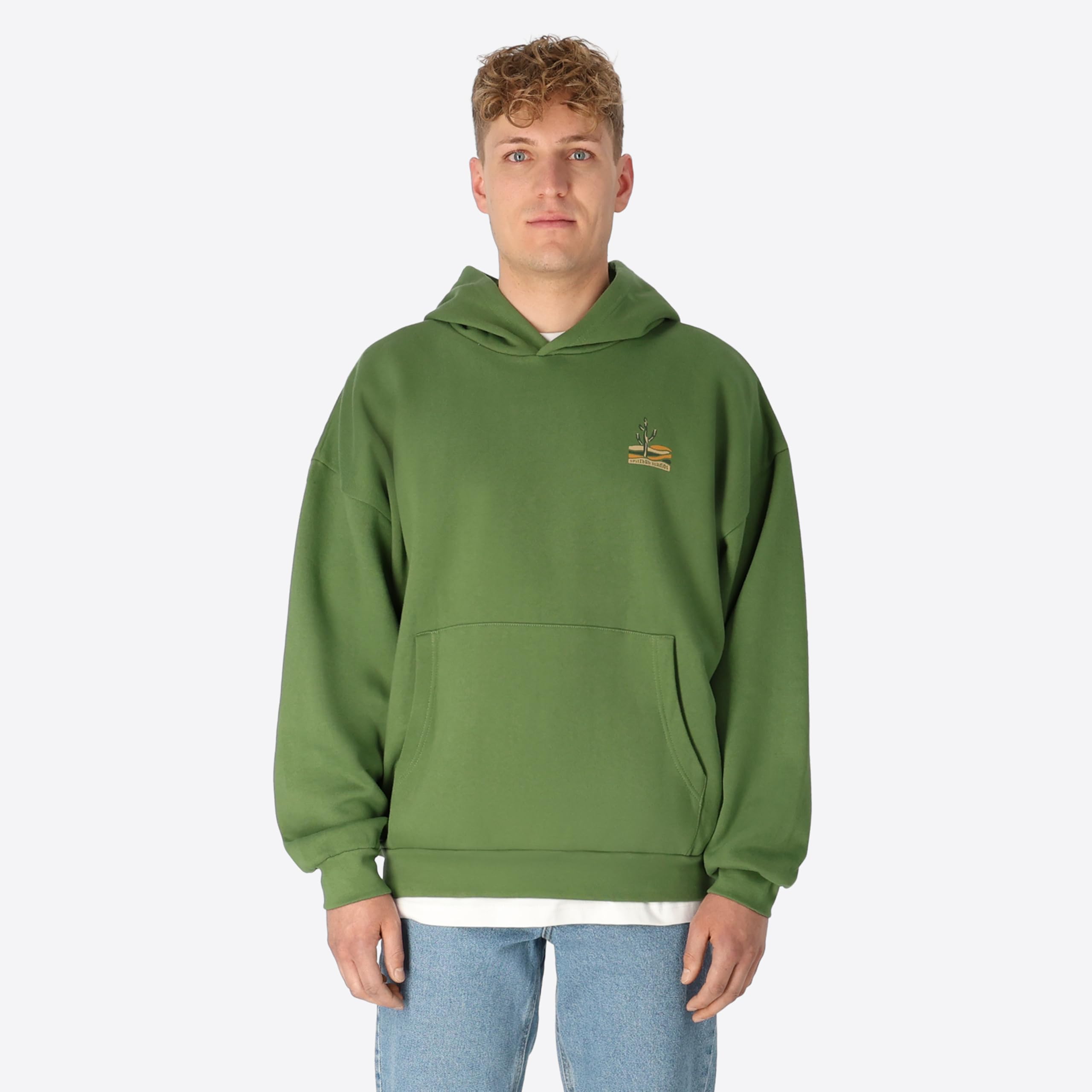 Spitzbub Oversized Hoodie Green Oasis – Kapuzenpullover,Grün mit Kaktusprint auf der Brust & Markenprint hinten