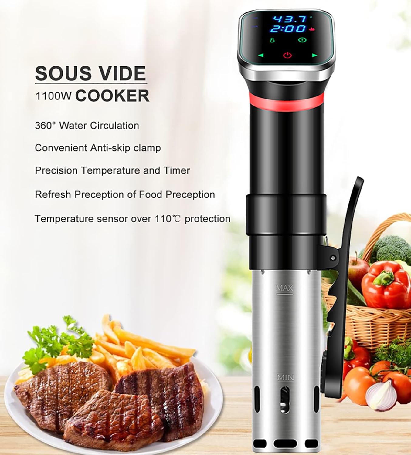 LMEIL Mquina De Cocina Sous Vide, Mquina De Coccin Sous Vide, Cocina De Precisin, Cocina De Precisin, Control Preciso De Temperatura Y Tiempo, Reduce La Prdida De Humedad De Los Alimentos