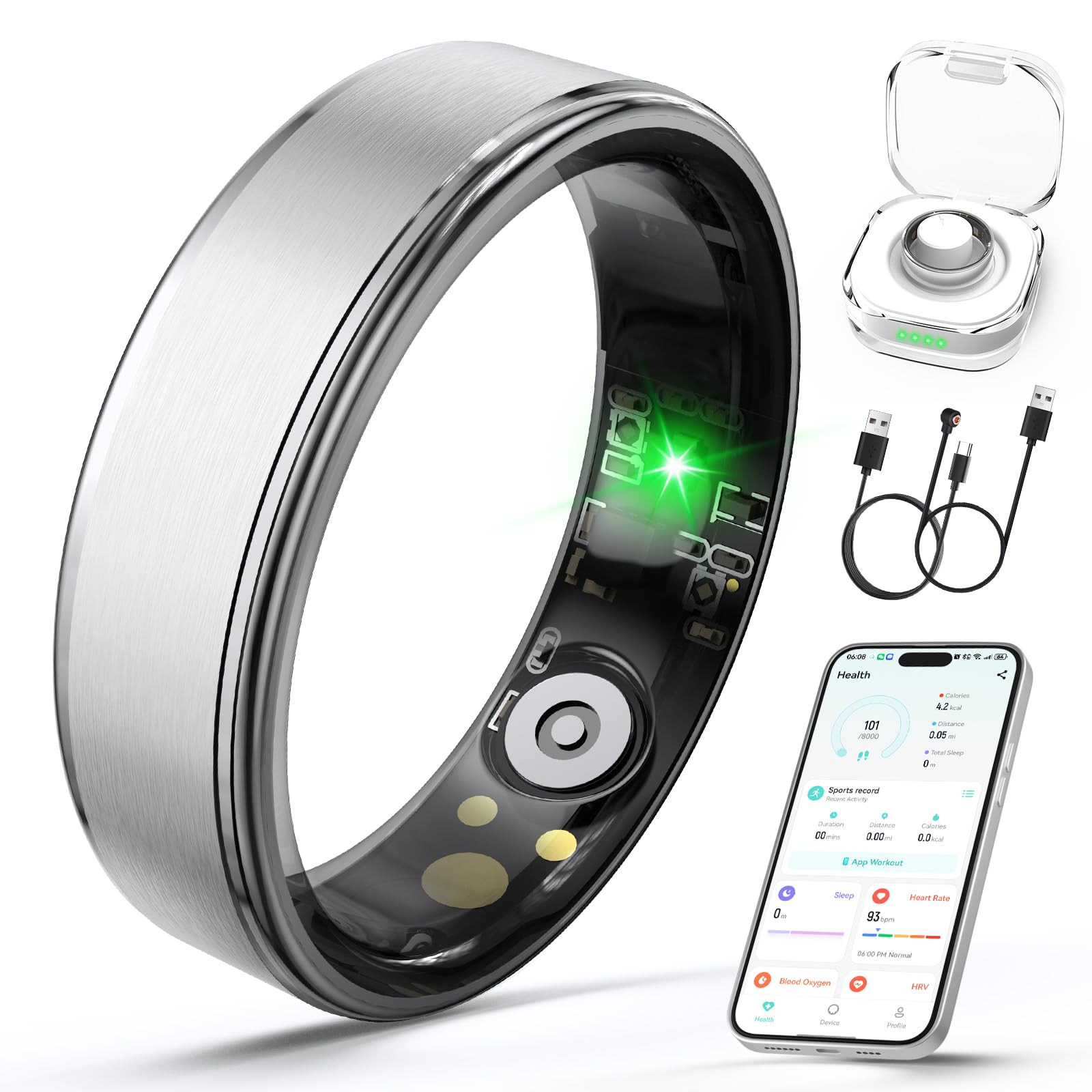 Anillo inteligente para mujeres y hombres, anillo de seguimiento de fitness con frecuencia cardíaca/rastreador de sueño/oxígeno en sangre/HRV/estrés/calorías/pasos, impermeable IP68 para iOS y