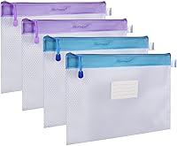 Vista 12 de Wisdompro - Bolsa con cremallera, 4 paquetes de bolsa de archivos de malla impermeable duradera tamaño carta, organizador de documentos, color morado