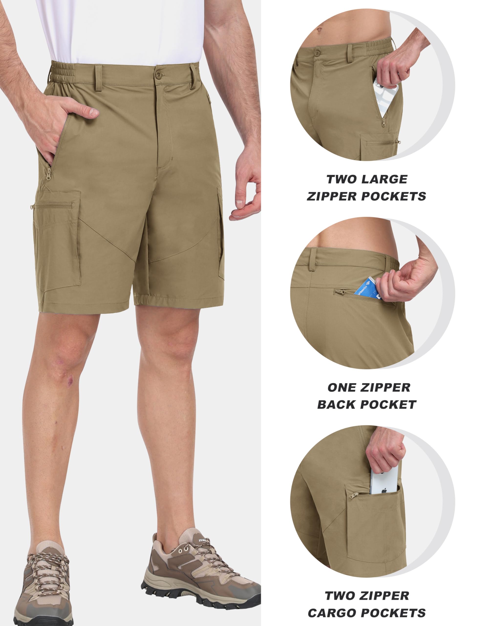 MoFiz Krótkie spodenki męskie, cargo, outdoorowe, na lato, lekkie, szybkoschnące, do golfa, krótkie spodnie trekkingowe, spodnie sportowe, krótkie, z 5 kieszeniami