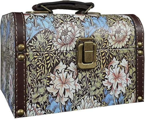 Caja de almacenamiento decorativa vintage con asa, organizador de recuerdos retro floral William Morris para joyas, baratijas, embalaje de regalo y