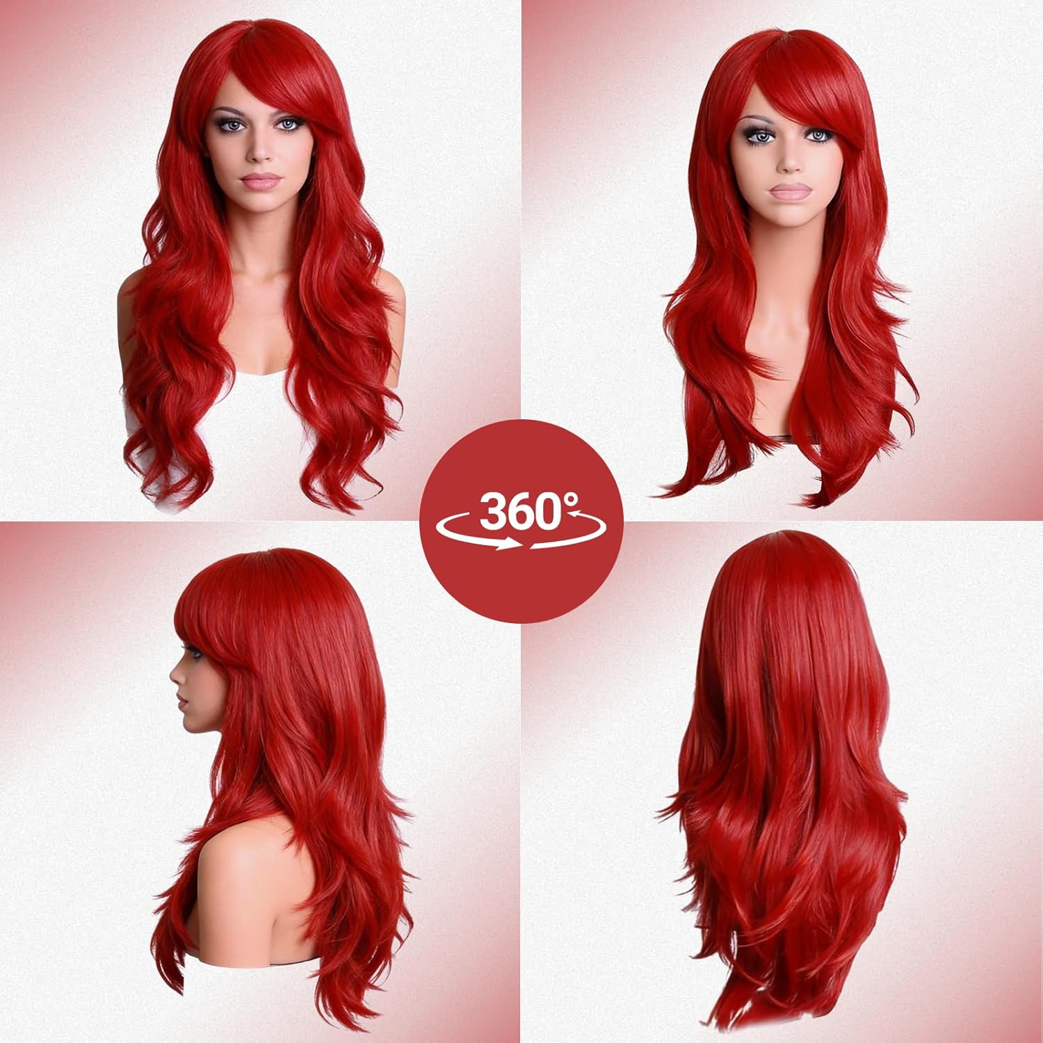 27 Inch Red Wig, Trendy Long Curly Hair, Cosplay Wig with Mesh Hairnet, Heat Resistant,Breathable and Comfortable - Image 2
