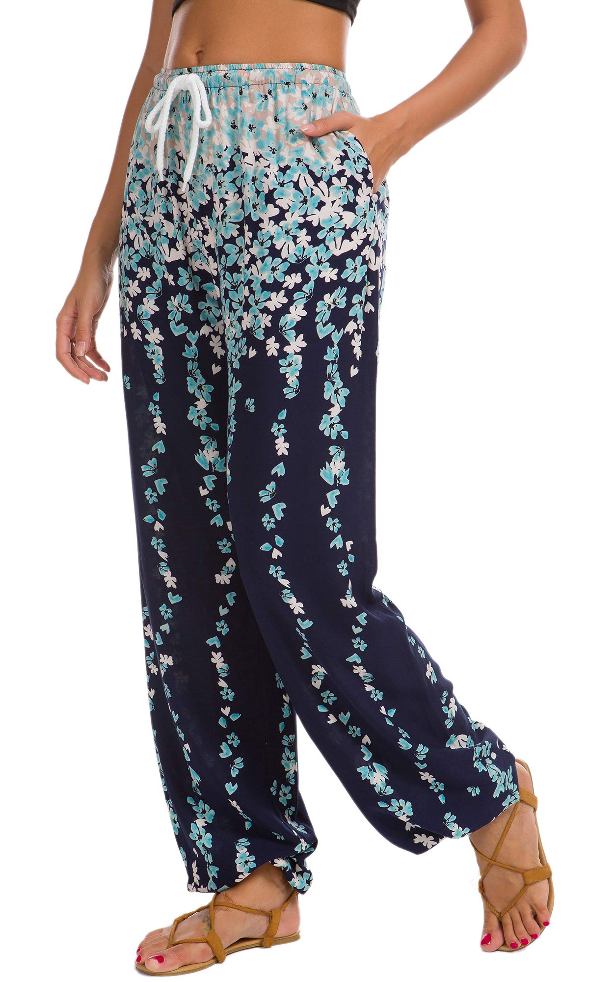 Urban CoCo Womens Floral Print Summer Boho Pants Harem Beach Vacation Pants