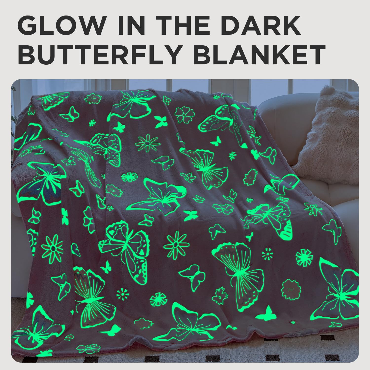 OLAOLA Butterfly Glow in The Dark Blanket for Kids Soft Flannel Throw Blankets Butterflies Gifts for Boys Girls Warm Cosy Sofa Bed Throws (130 x 150cm - Image 4