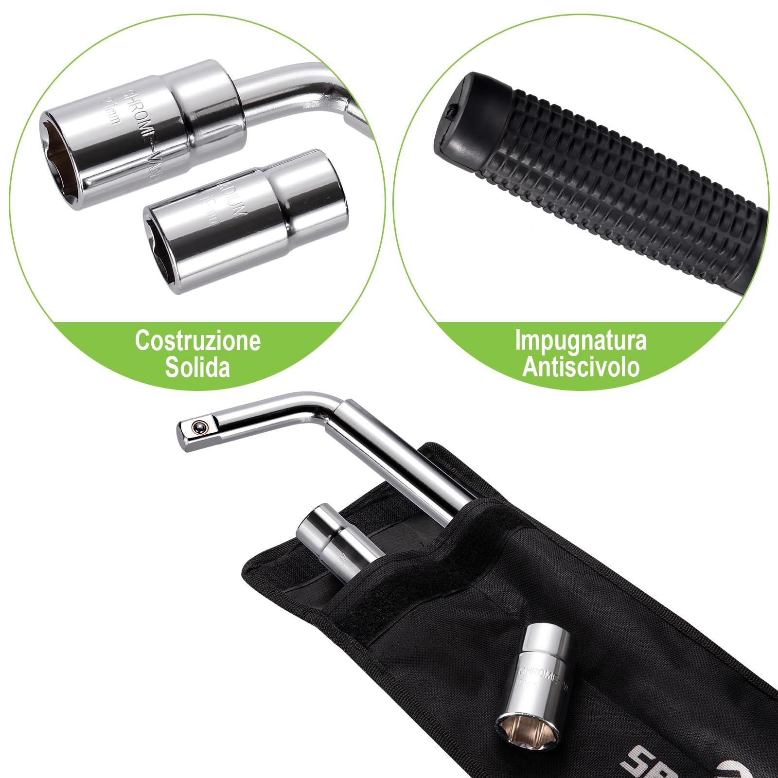Spurtar Chiave per Ruote Auto, Telescopica per Chiave Bulloni Ruota con Bussole da 17/19 mm e 21/23 mm, Attrezzo 1/2 Pollici Gomme Auto Leva Bulloni