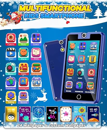 Miniatura 2 de Juguetes telefónicos para niños y niñas de 3 a 8 años de edad, juguetes de aprendizaje con cámara giratoria, 28 juegos, pantalla táctil de 2.8