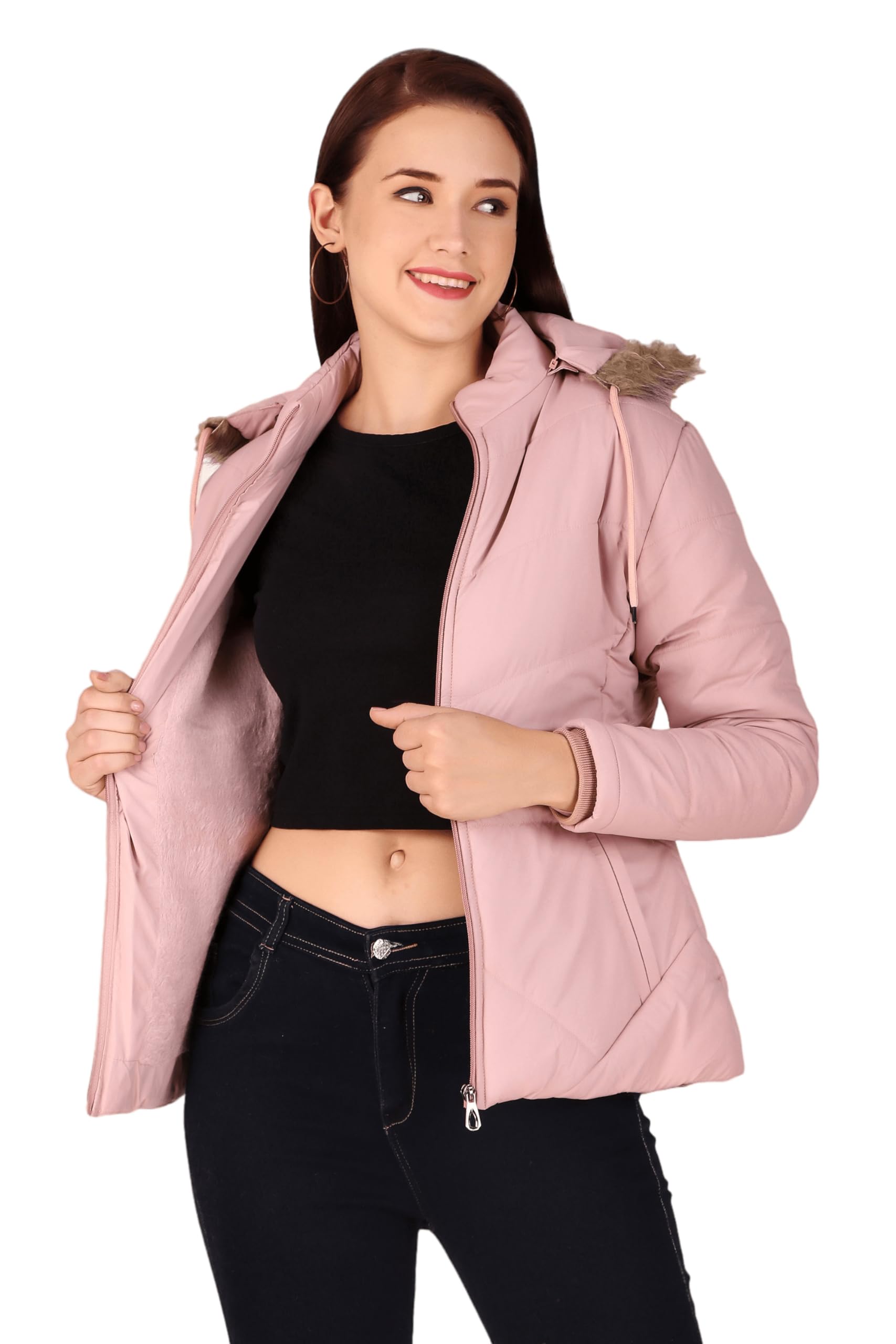 Brazo Girls and Women's Puffer Regular Fit Bomber Jacket For Winter Wear | Hooded Neck | Full Sleeve | Zipper | Casual Jacket For Woman & Girl | Western Stylish Jacket For Women
