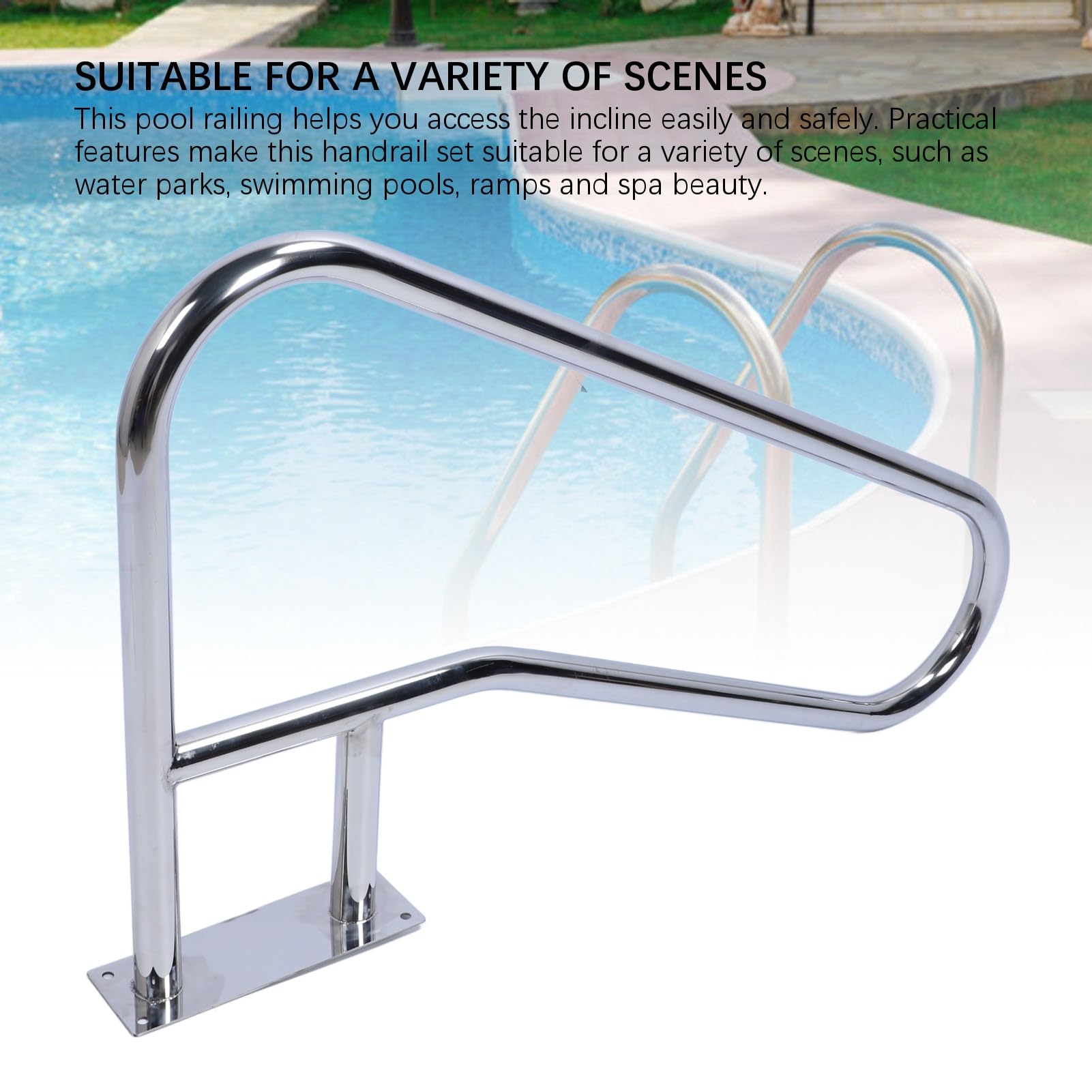 Pasamanos para Piscina, Riel para Piscina de Acero Inoxidable 304 con Agarre Azul para Mayor Seguridad, Tamaño de 46,3 X 26,8 Pulgadas, Ideal para Parques Acuáticos y Piscinas Domésticas