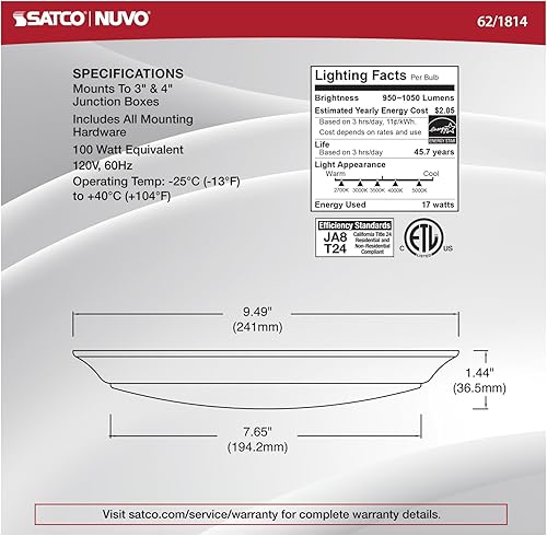 Miniatura 2 de Nuvo Luz de disco LED 621811, CCT seleccionable 2700K3000K3500K4000K5000K, 10 pulgadas, blanco