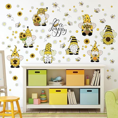 45.66 x 29.52 pulgadas, calcomanías de pared de gnomo de abeja de primavera, calcomanías de pared de gnomo de abeja, calcomanías de pared extraíbles