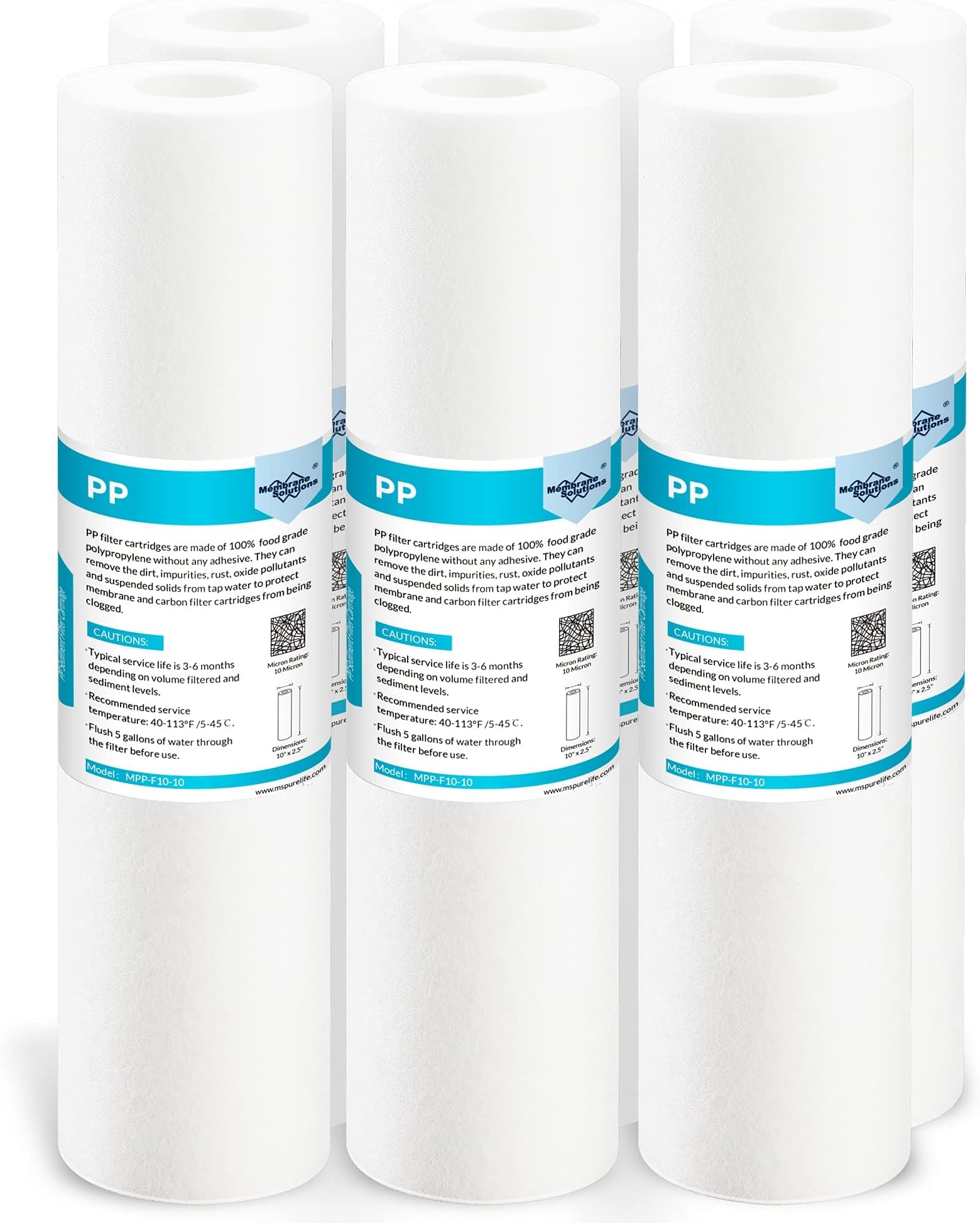 10 Micron Sediment Water Filter Replacement Polypropylene Cartridge 10"x 2.5" for Whole House RO System, Compatible with Aqua-Pure AP110, GE FXUSC,WHKF-GD05,Culligan P5-6 Pack