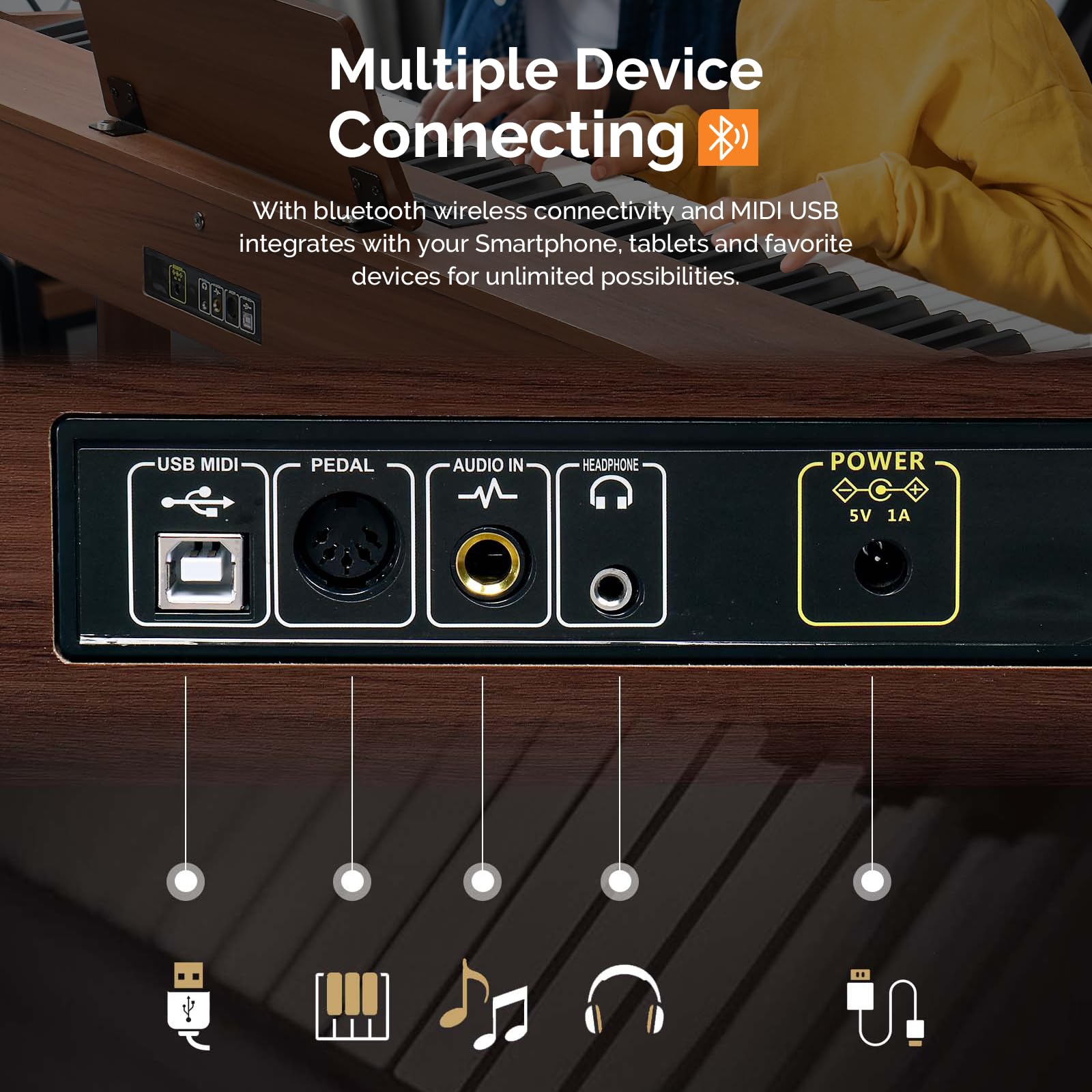 Pianoforte digitale Glarry 88 tasti pesati con cuffie per pianoforte, tastiera elettrica con martelletti completamente pesati e azione pesante per principianti, pianoforte con unità a 3 pedali, doppio