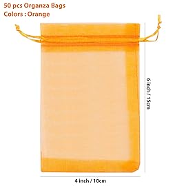 ANZNKU 50 Pack Organza Bags 4 x 6 inch Premium Sheer Drawstring Small Gift Bags for Halloween Candy Jewelry Party Wedding Halloween Christmas Favor (Orange)