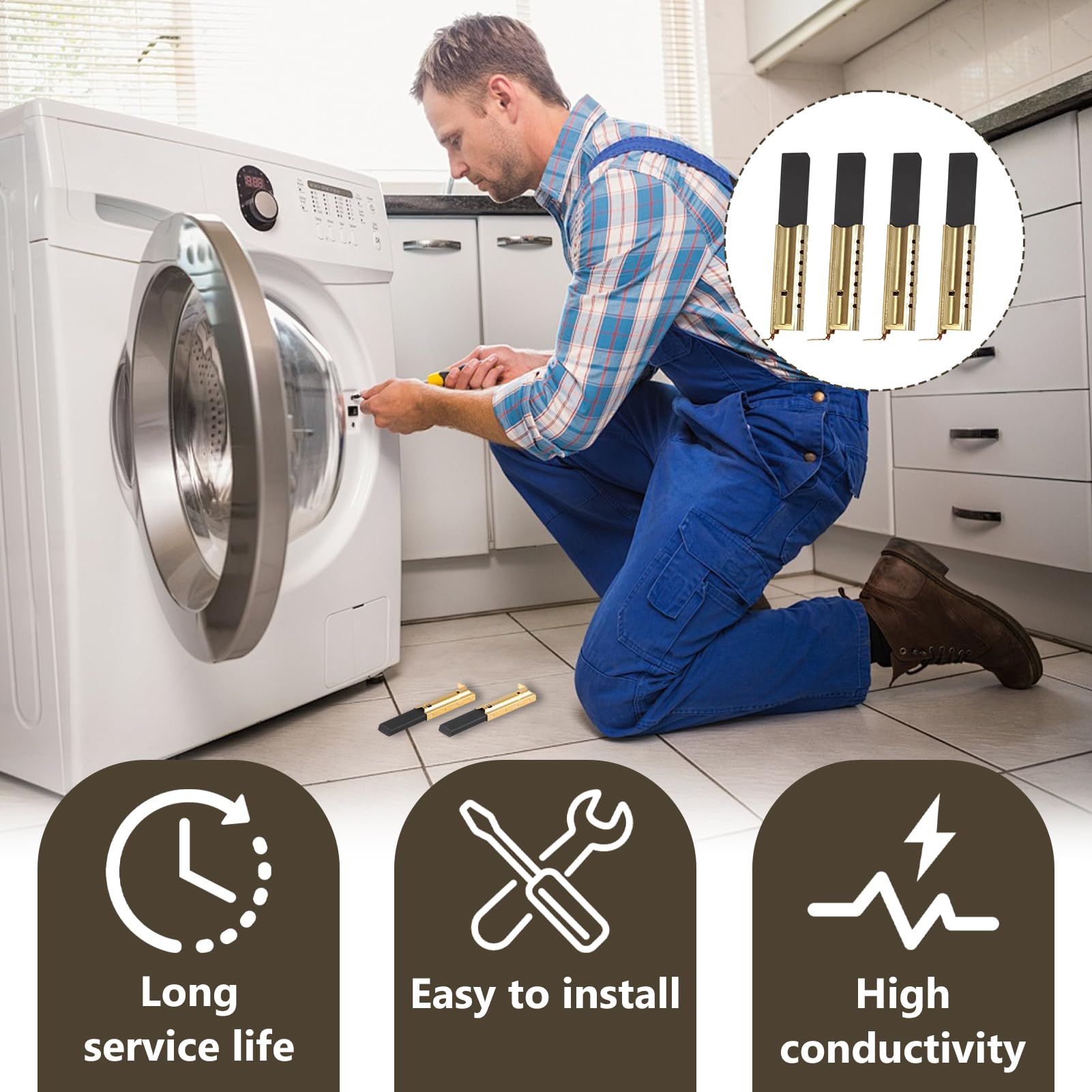 Zestaw 4 szczotek węglowych L94MF7, szczotki do wkładów węglowych L94MF7 do pralki kompatybilne z Whirlpool Welling akcesoria zamienne do wkładów 5x13,5x39,6mm