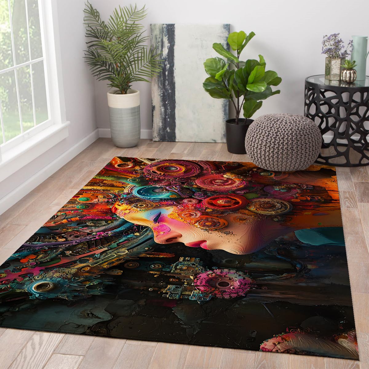 180x240cm Tapis Visage de Femme surréaliste Lavable