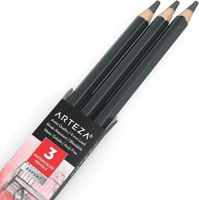 ARTEZA Professional Watercolour Pencils, Pack of 3, A154 Koala Gray, Water-Soluble Pencils for Colouring, Blending, Layering & Watercolour Techniques