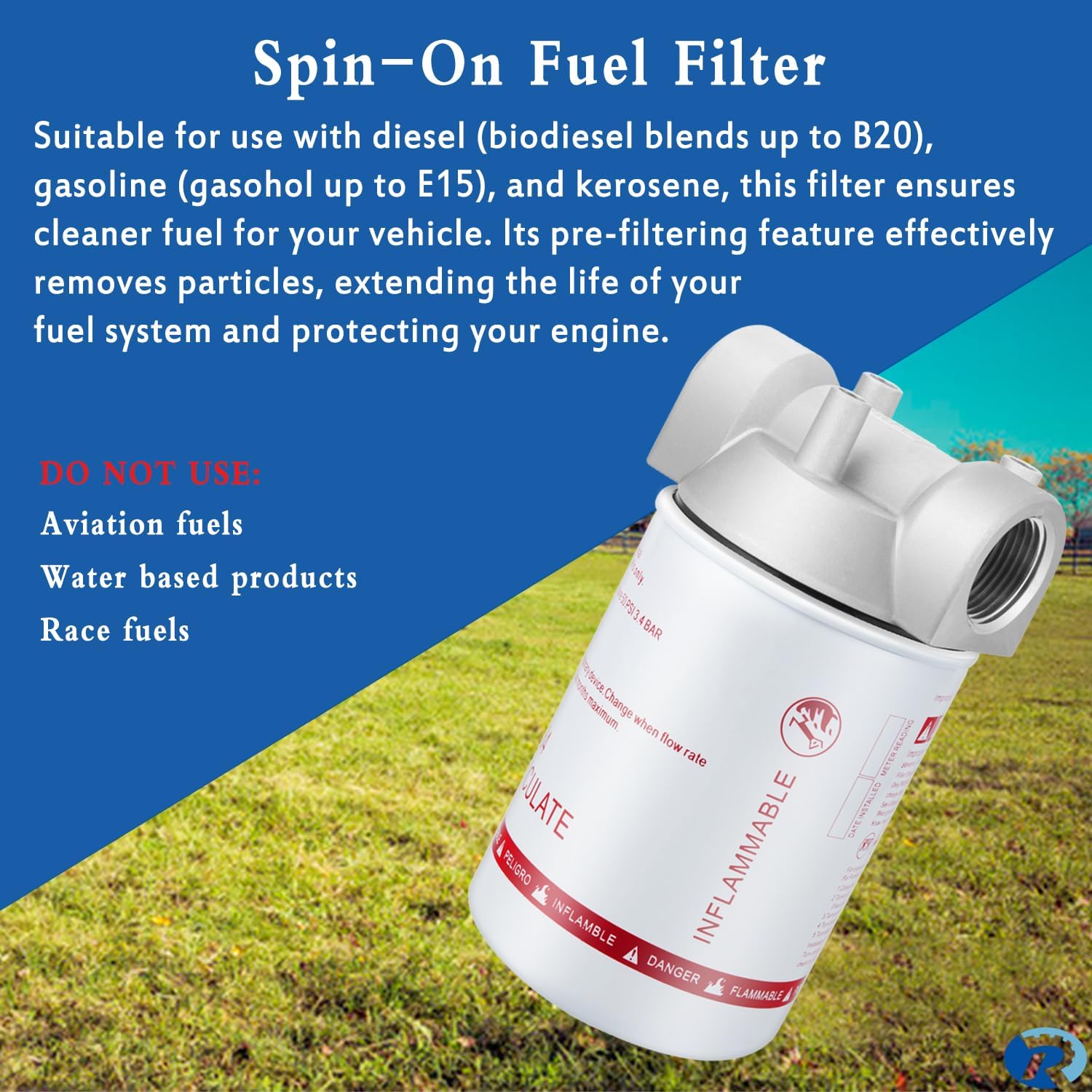 496 Fuel Transfer Tank Filter Kit for Gasoline and Diesel Water Separate 1" NPT 30 Micron Pump Filter Replaces# B10-AL
